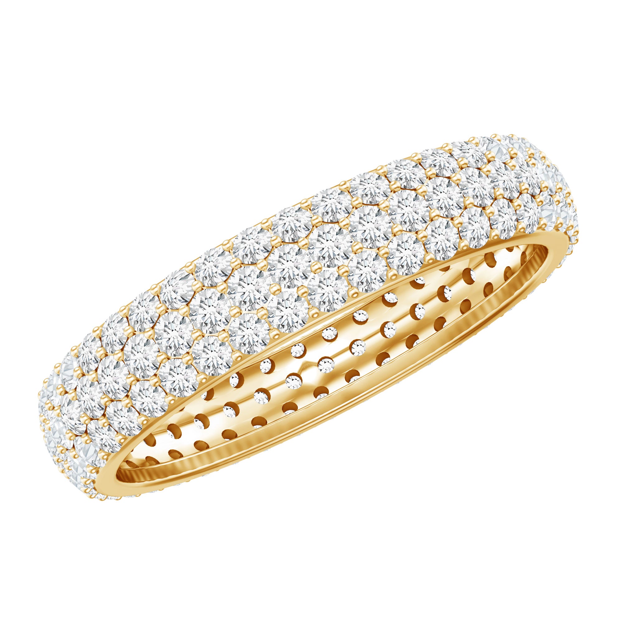 Triple Row Moissanite Classic Wedding Ring Band for Women D-VS1 - Rosec Jewels