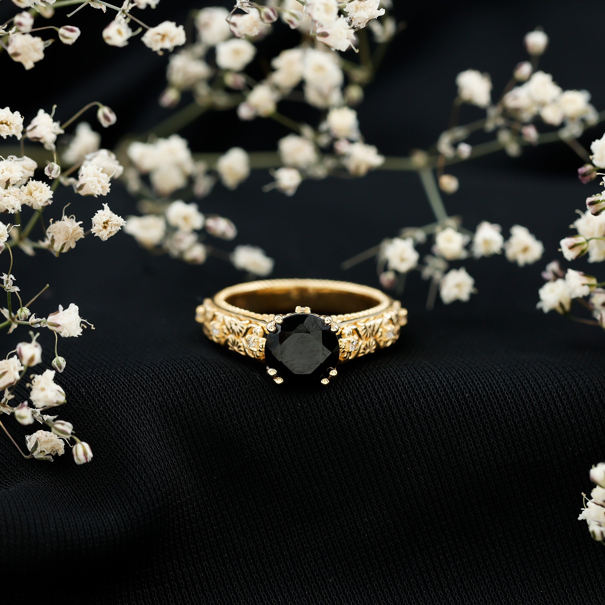 Rosec Jewels-Nature Inspired 2 Carat Lab Grown Black and White Diamond Engagement Ring