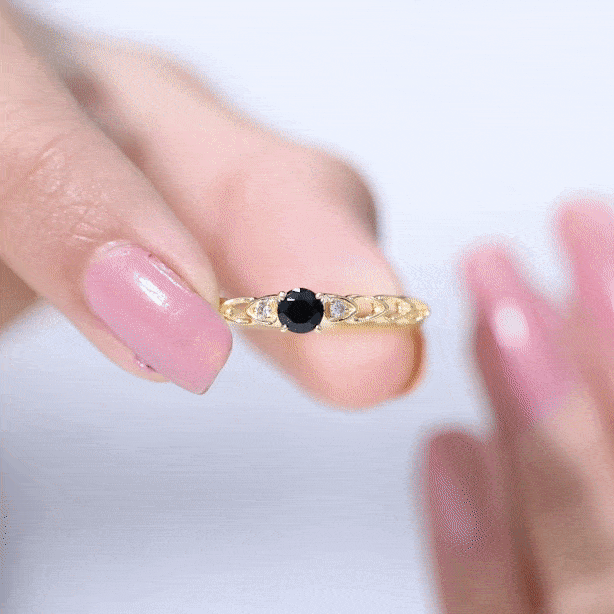 Rosec Jewels-Natural Black Spinel Diamond Promise Ring with Certificate