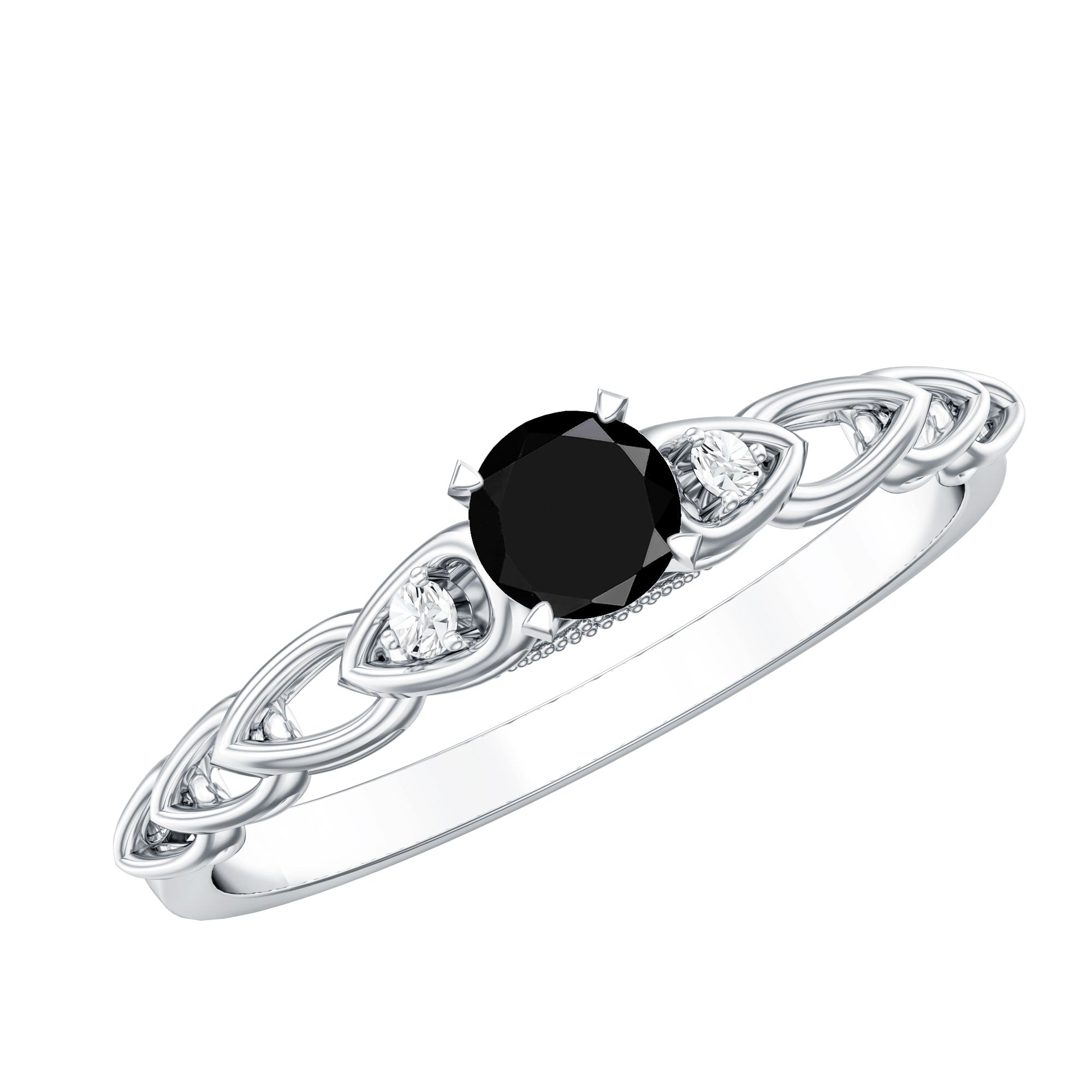 Natural Black Spinel Diamond Promise Ring with Certificate AAA - Rosec Jewels