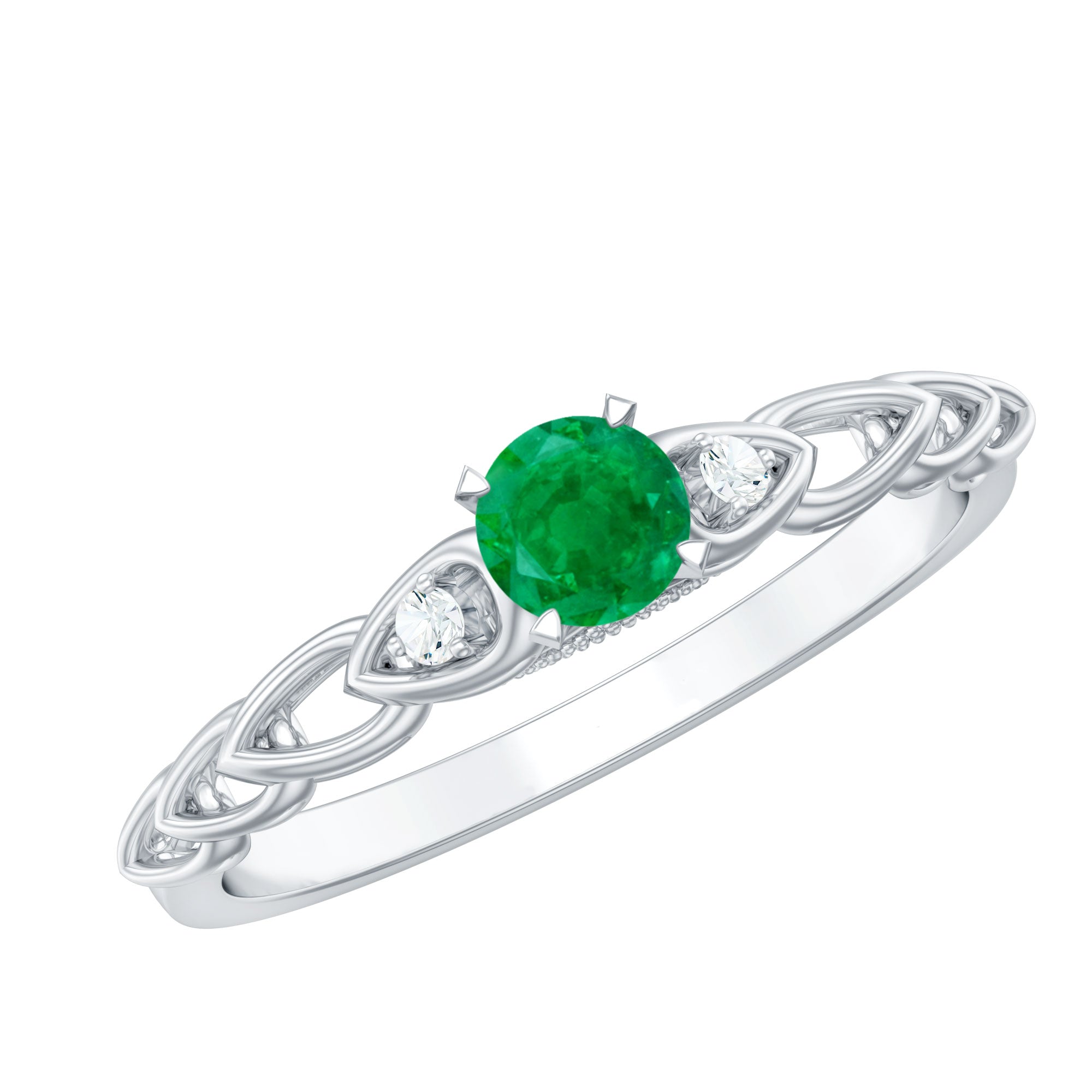 Genuine Emerald and Diamond Designer Promise Ring