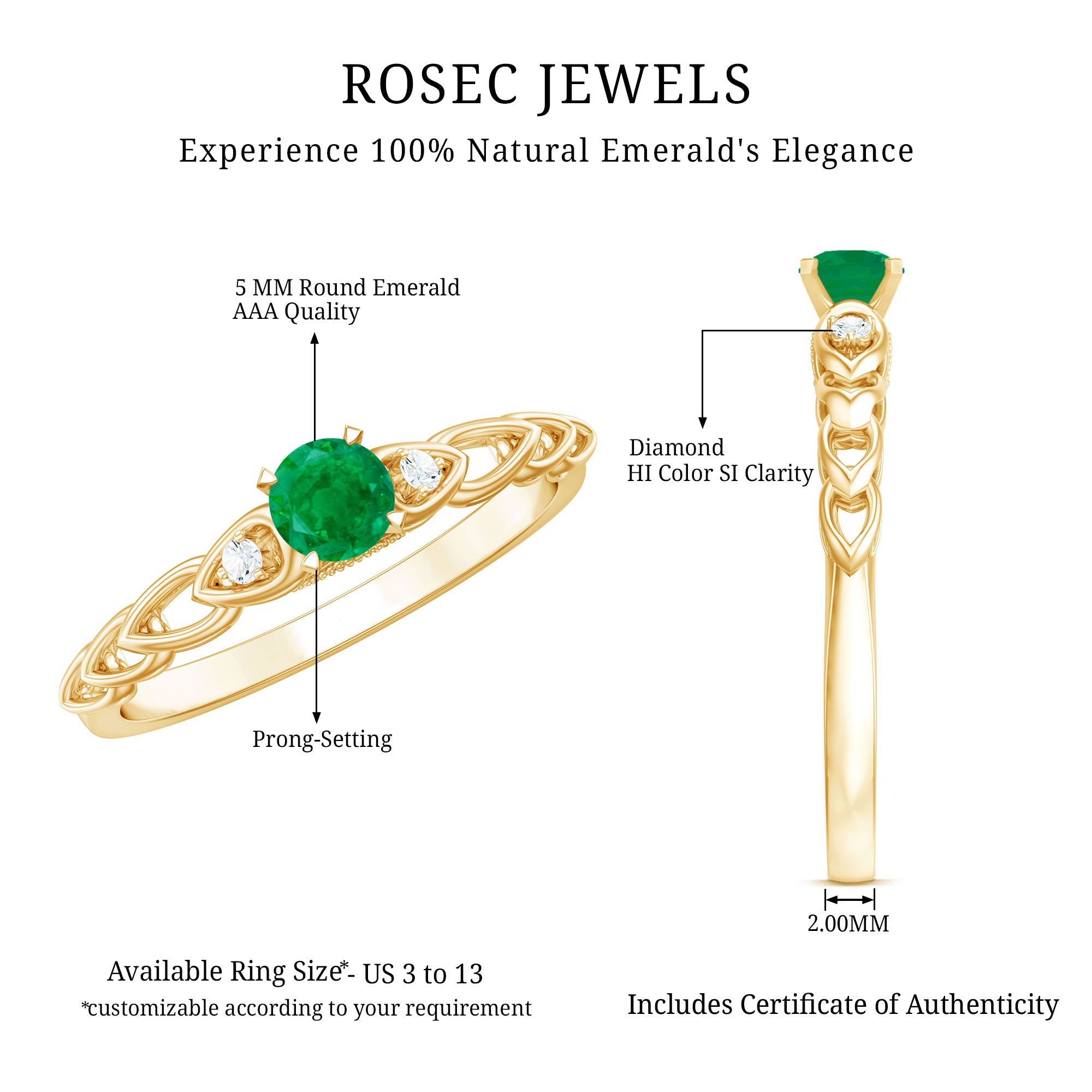 Rosec Jewels-Genuine Emerald and Diamond Designer Promise Ring