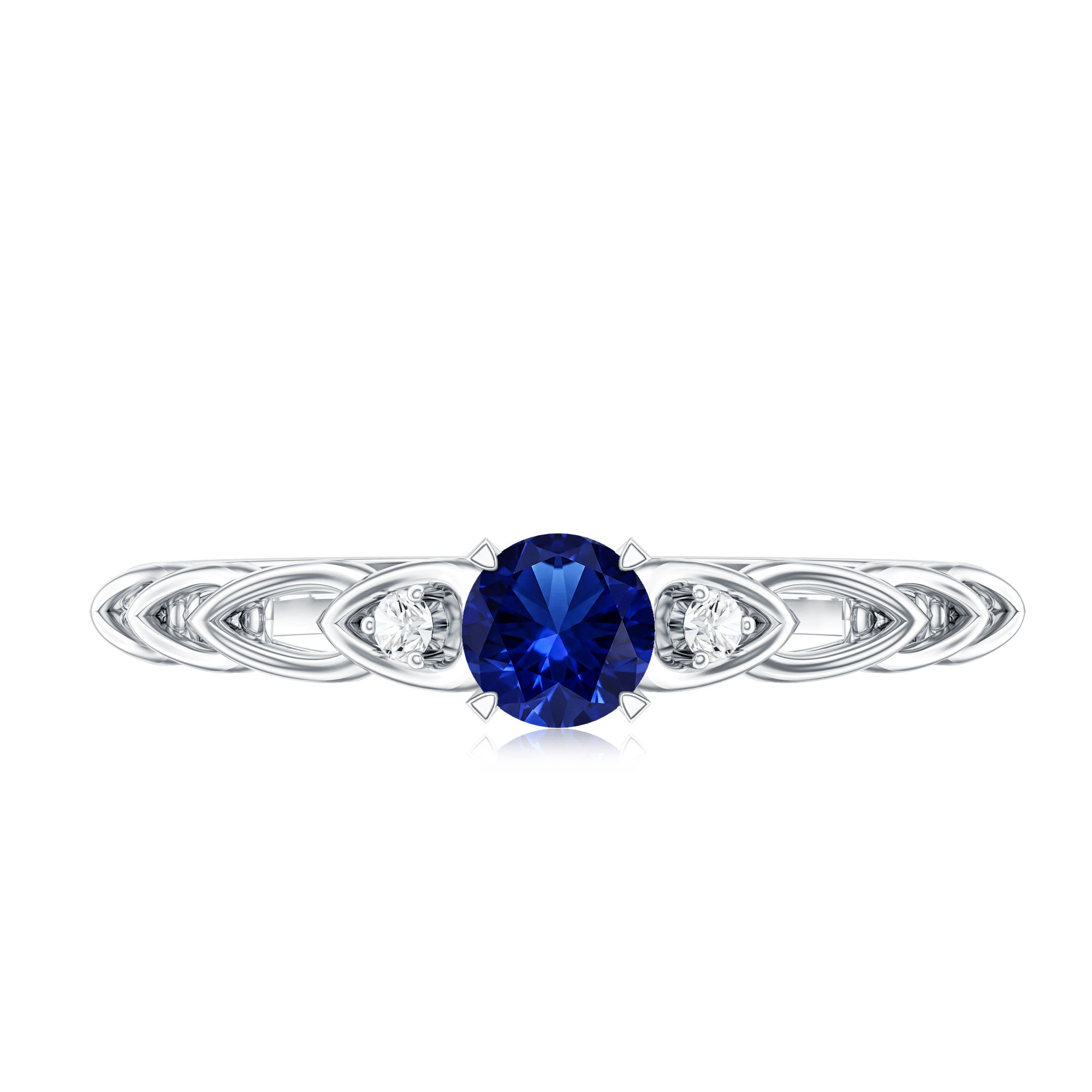 Certified 0.6 Carat Lab Grown Blue Sapphire Diamond Promise Ring AAAA - Rosec Jewels