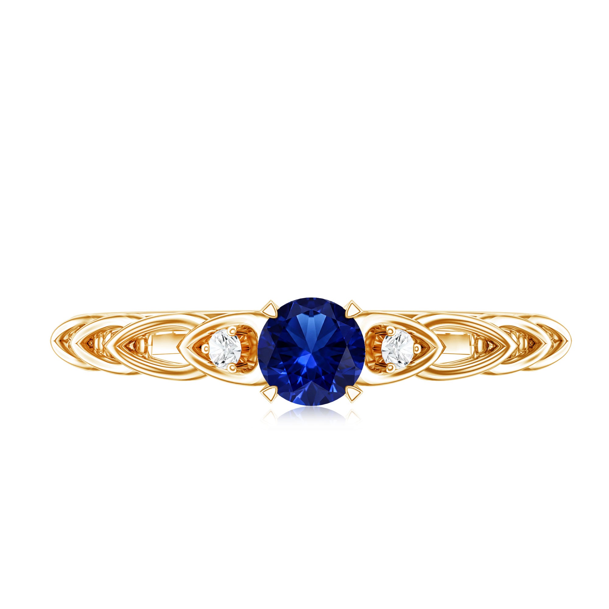 Certified 0.6 Carat Lab Grown Blue Sapphire Diamond Promise Ring AAAA - Rosec Jewels