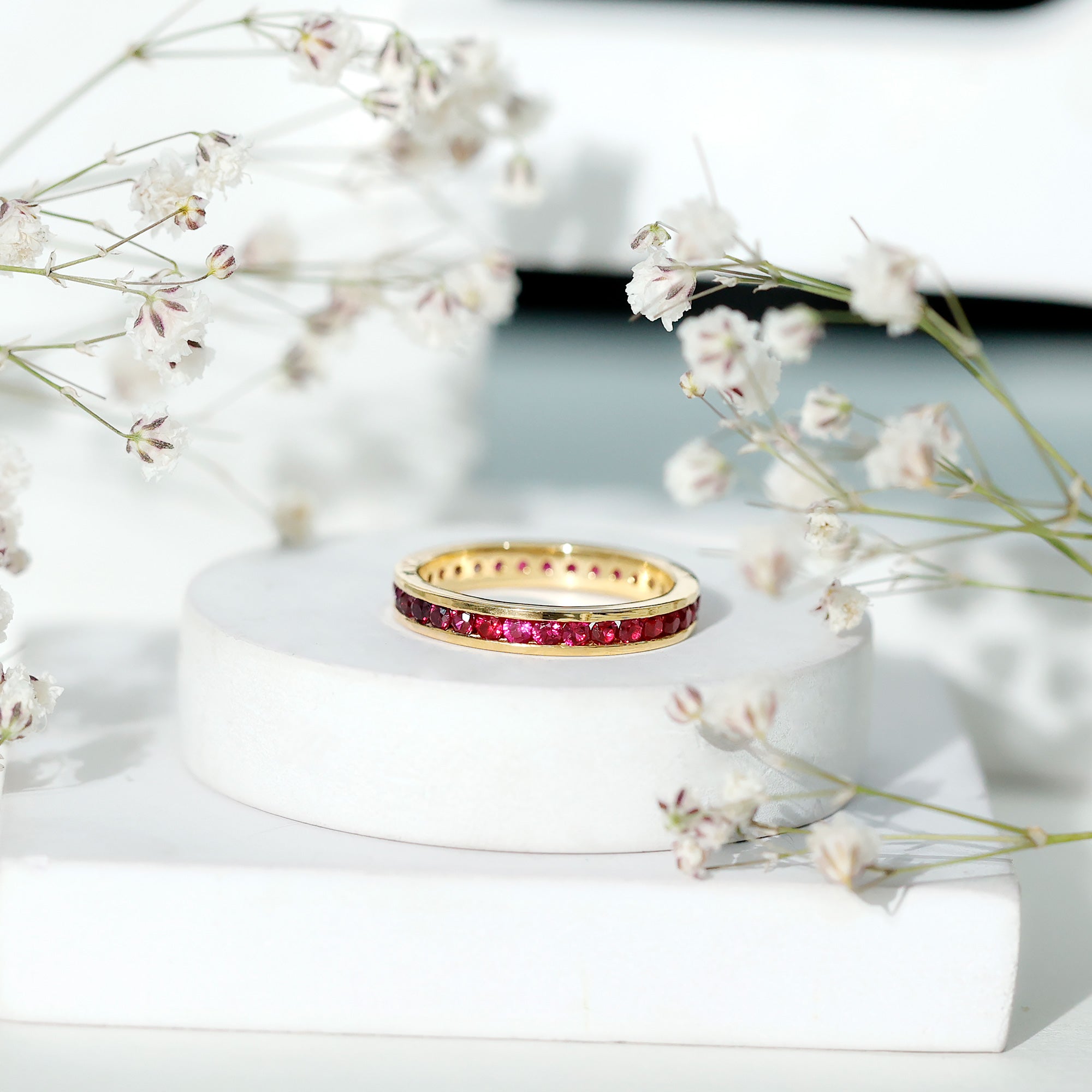 Channel Set Round Lab Created Ruby Eternity Band Ring for Women AAAA - Rosec Jewels