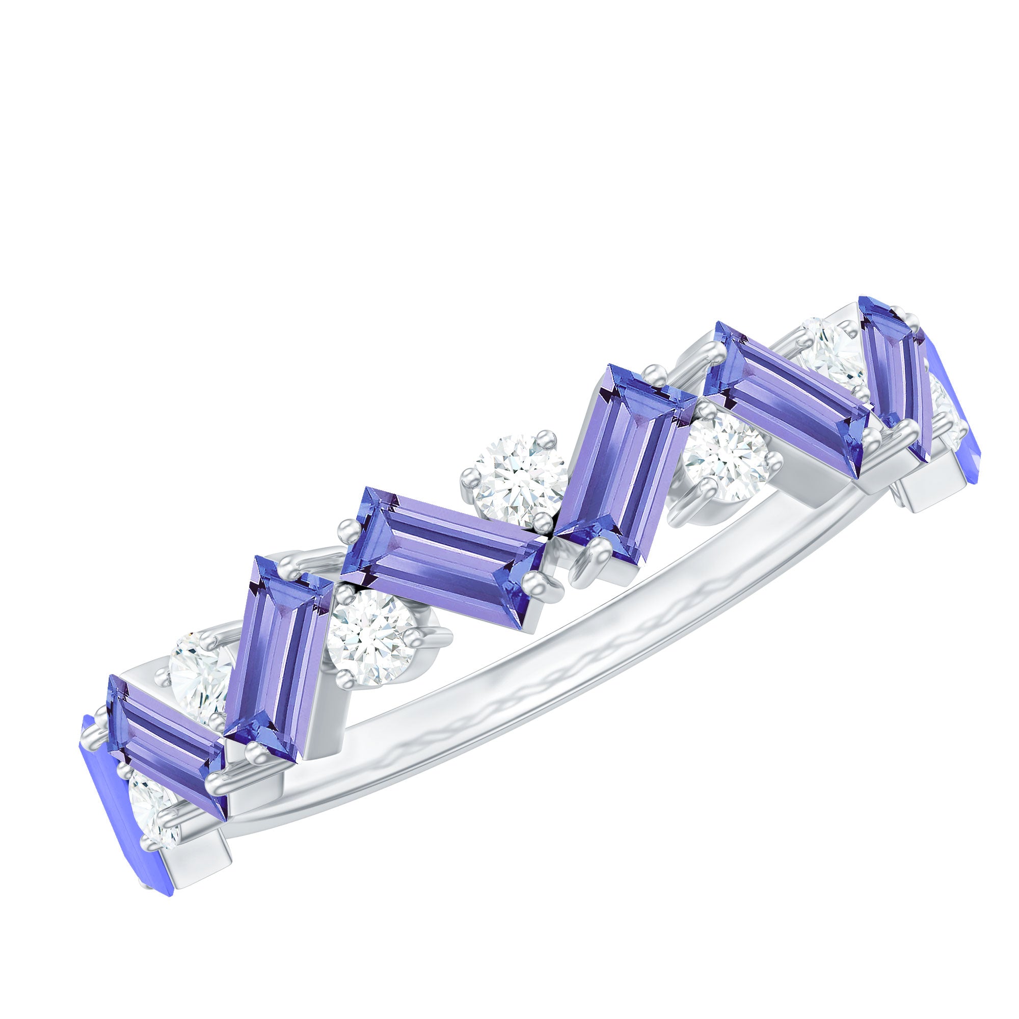 Rosec Jewels-Baguette Cut Tanzanite and Diamond Half Eternity Stackable Ring