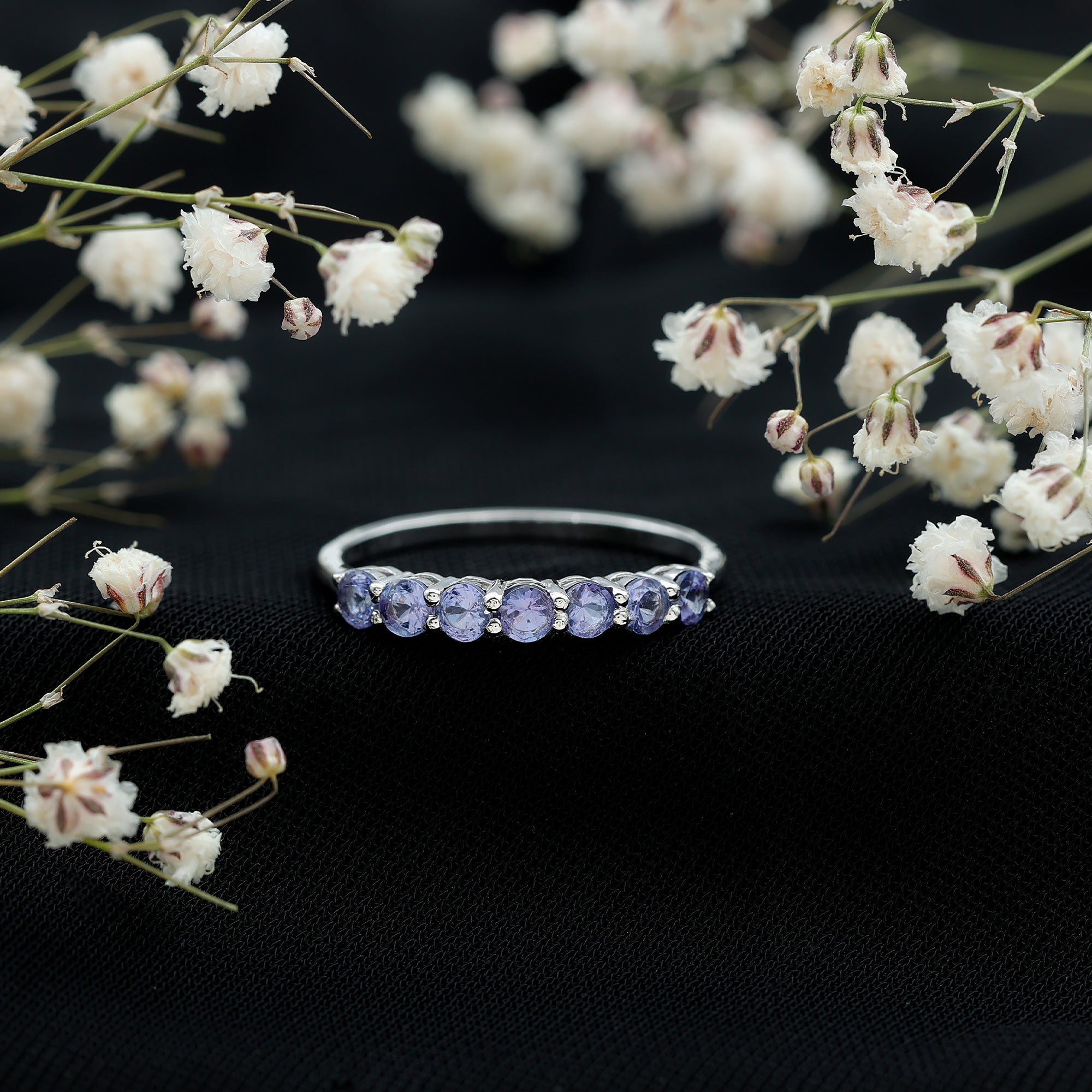 Certified Real Tanzanite Half Eternity Ring for Anniversary AAA - Rosec Jewels