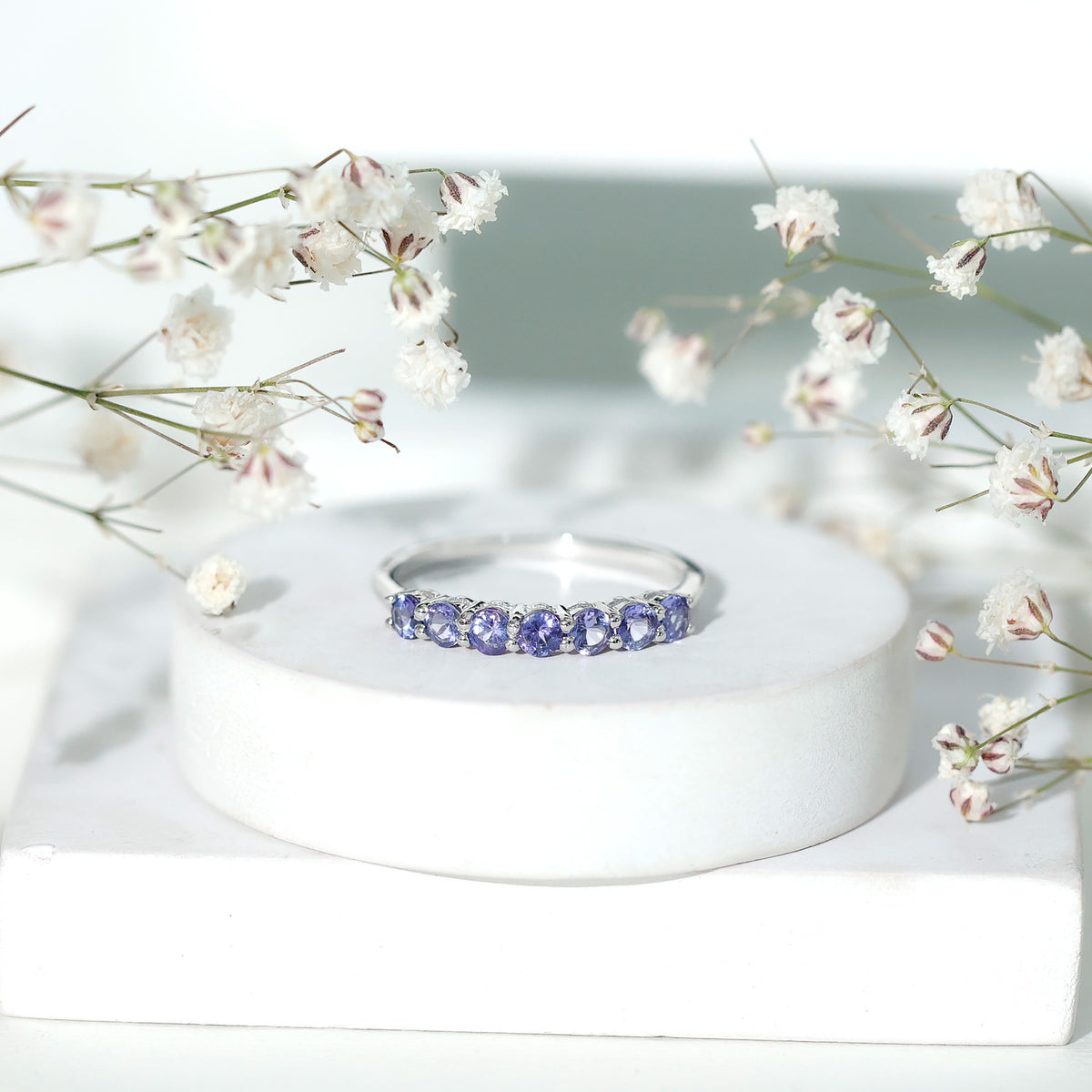 Certified Real Tanzanite Half Eternity Ring for Anniversary AAA - Rosec Jewels