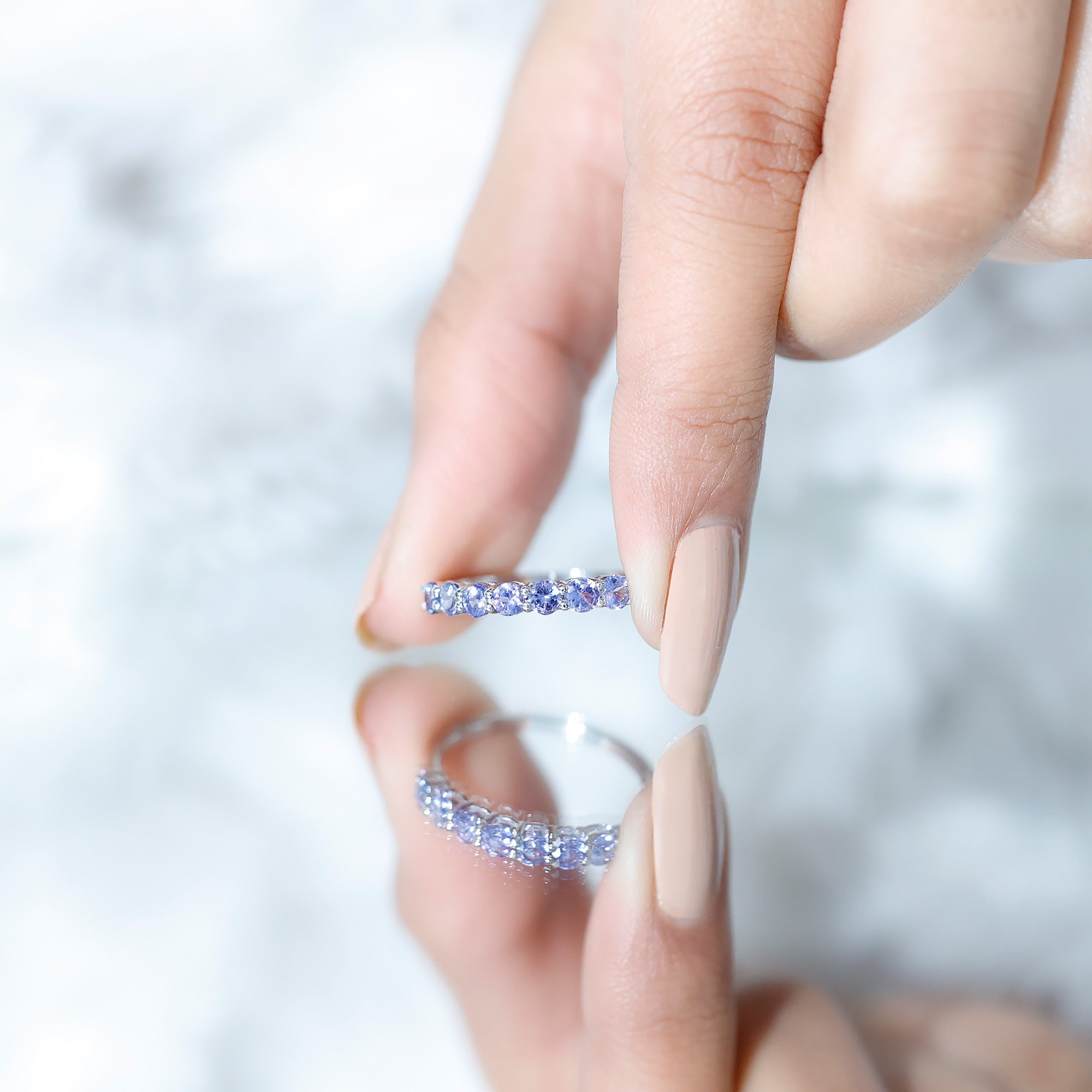 Certified Real Tanzanite Half Eternity Ring for Anniversary AAA - Rosec Jewels