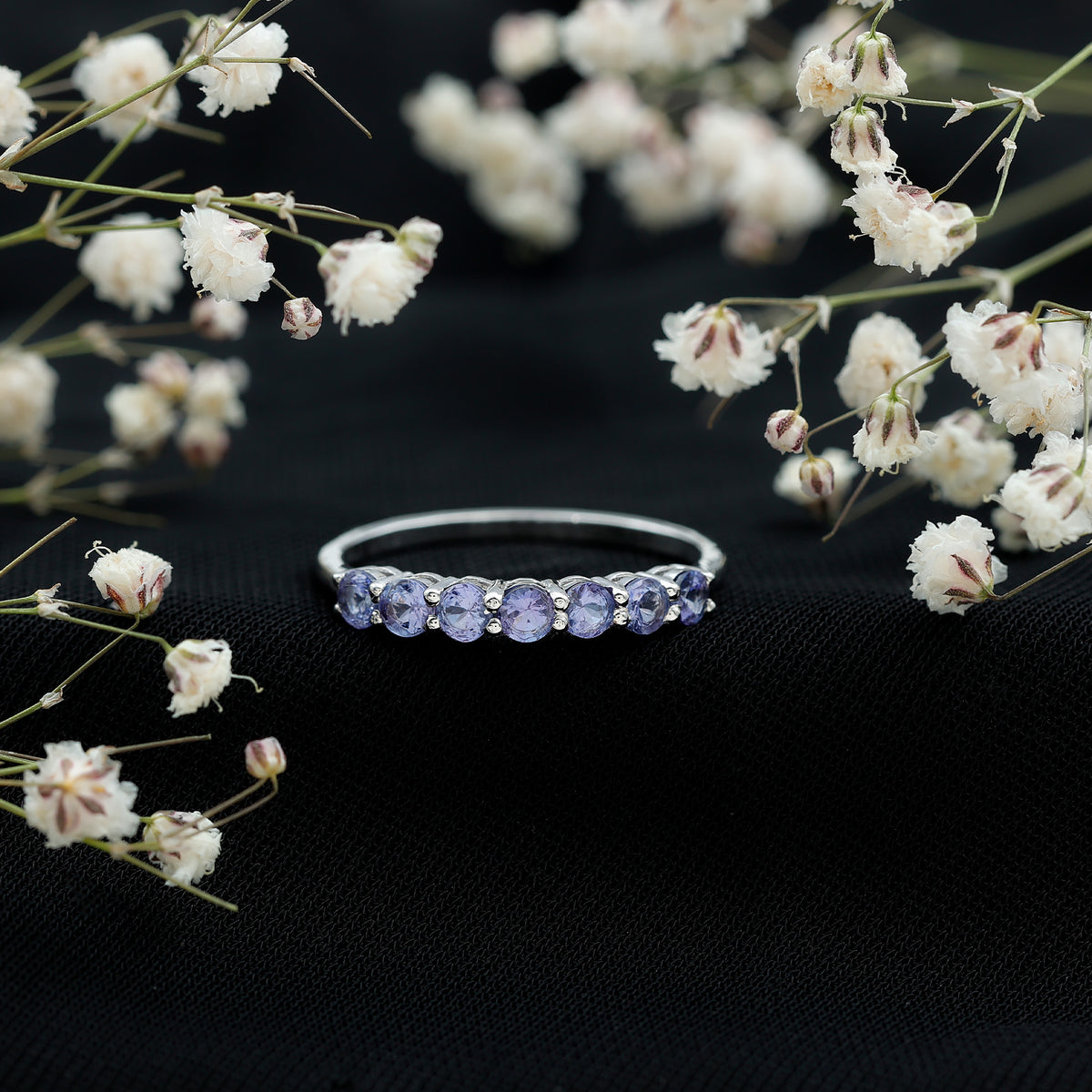 Certified Real Tanzanite Half Eternity Ring for Anniversary AAA - Rosec Jewels