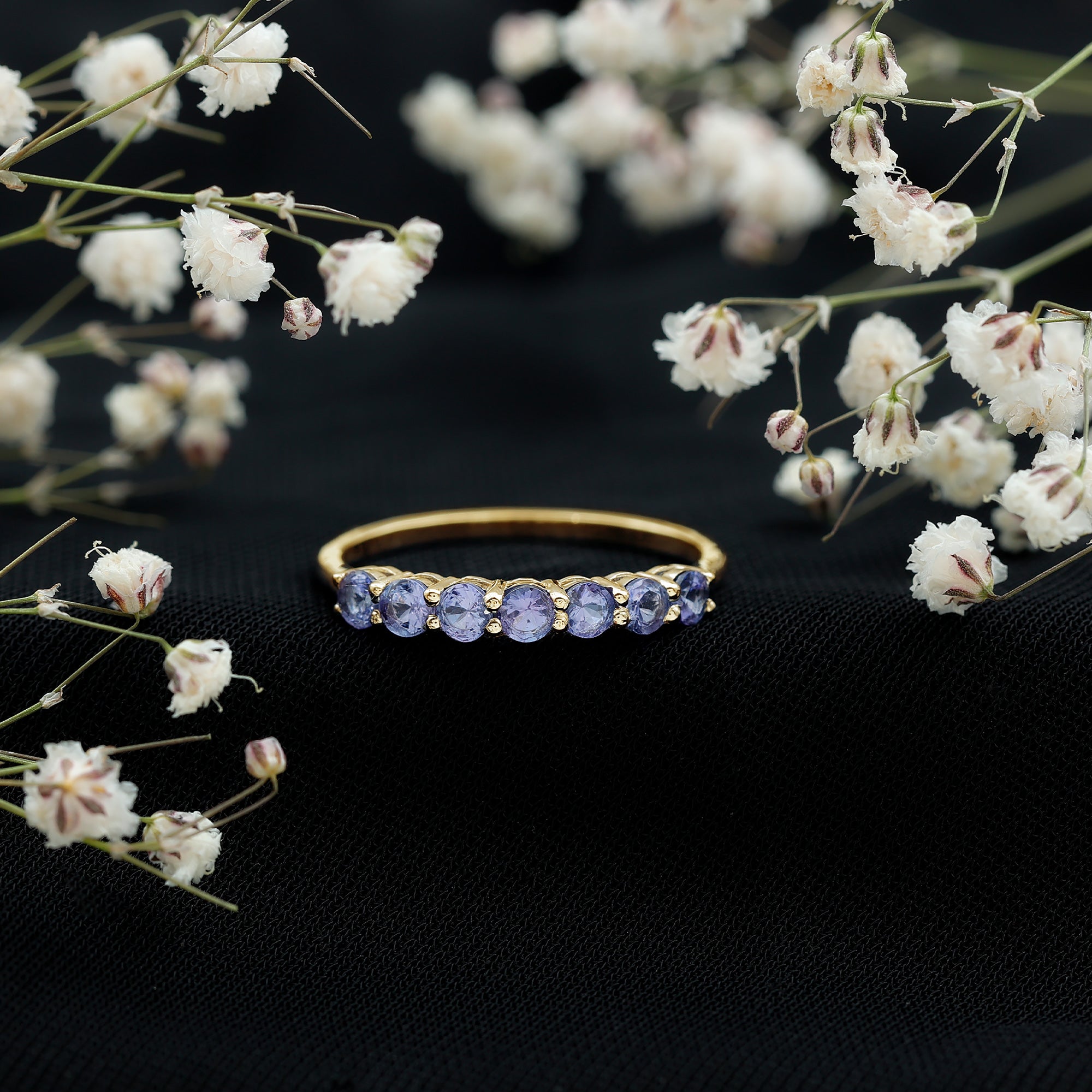 Certified Real Tanzanite Half Eternity Ring for Anniversary AAA - Rosec Jewels
