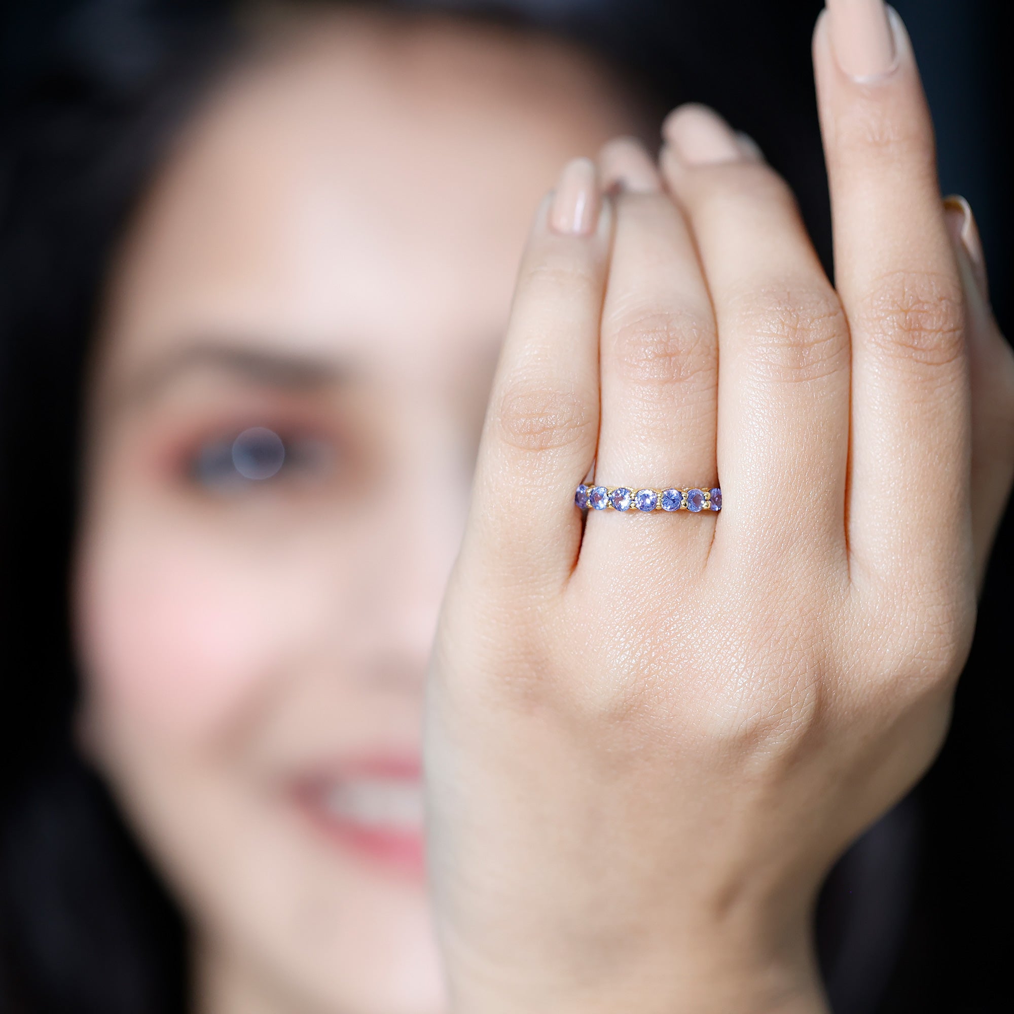 Certified Real Tanzanite Half Eternity Ring for Anniversary AAA - Rosec Jewels