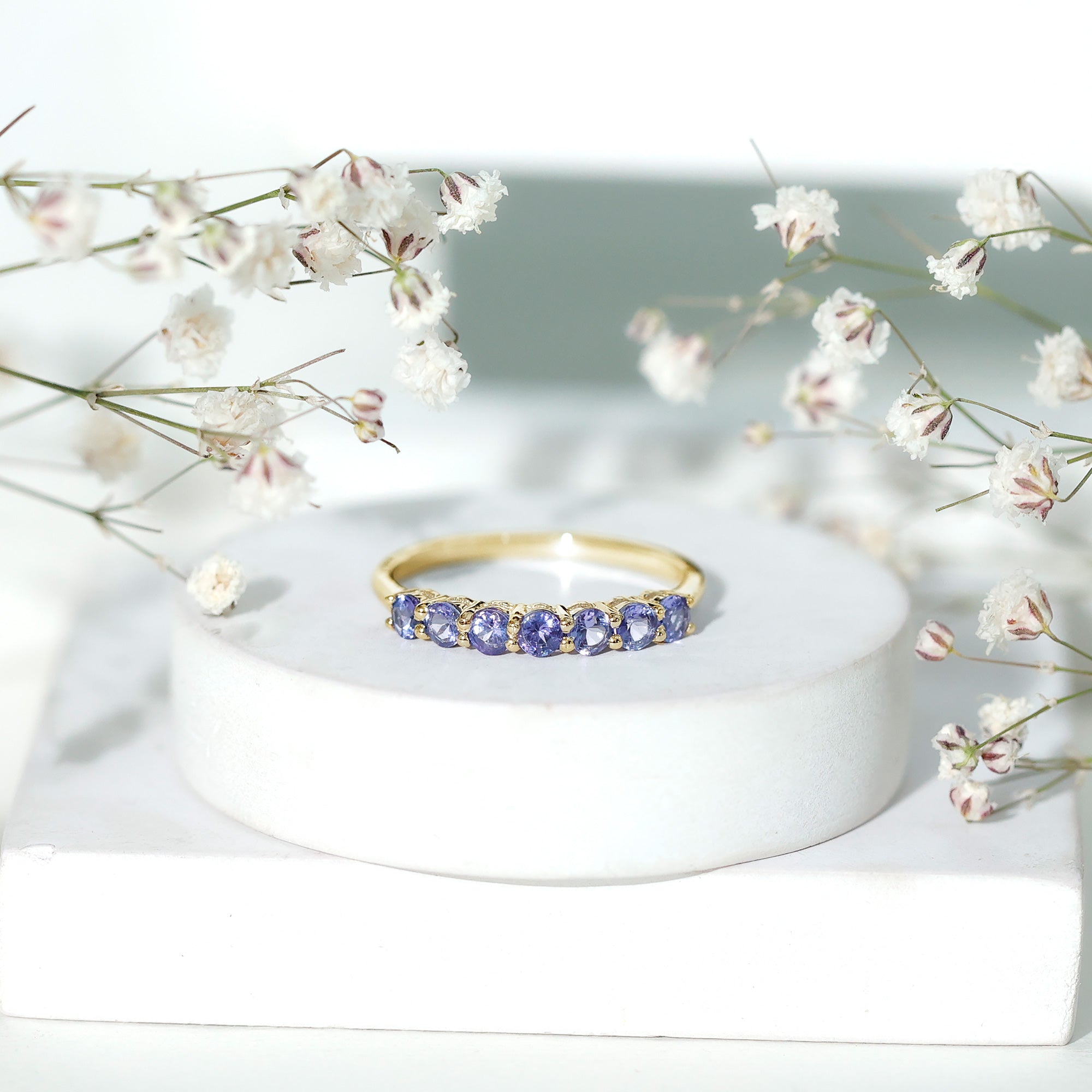 Certified Real Tanzanite Half Eternity Ring for Anniversary AAA - Rosec Jewels