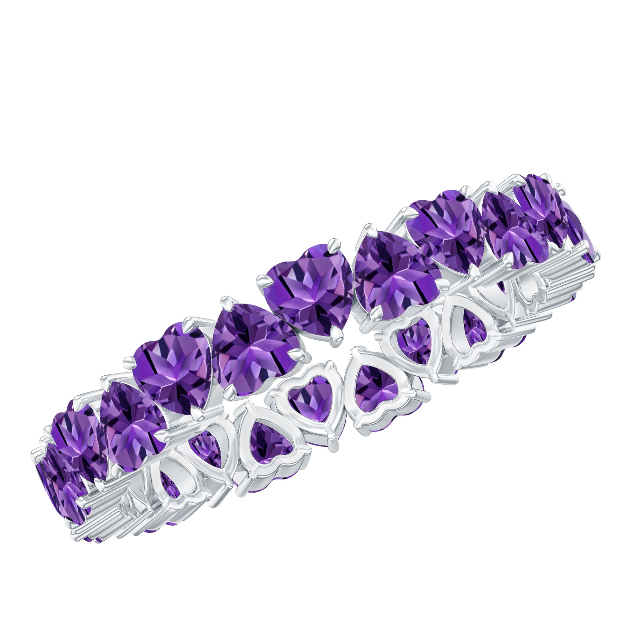 February Birthstone Amethyst Heart Eternity Ring in Gold