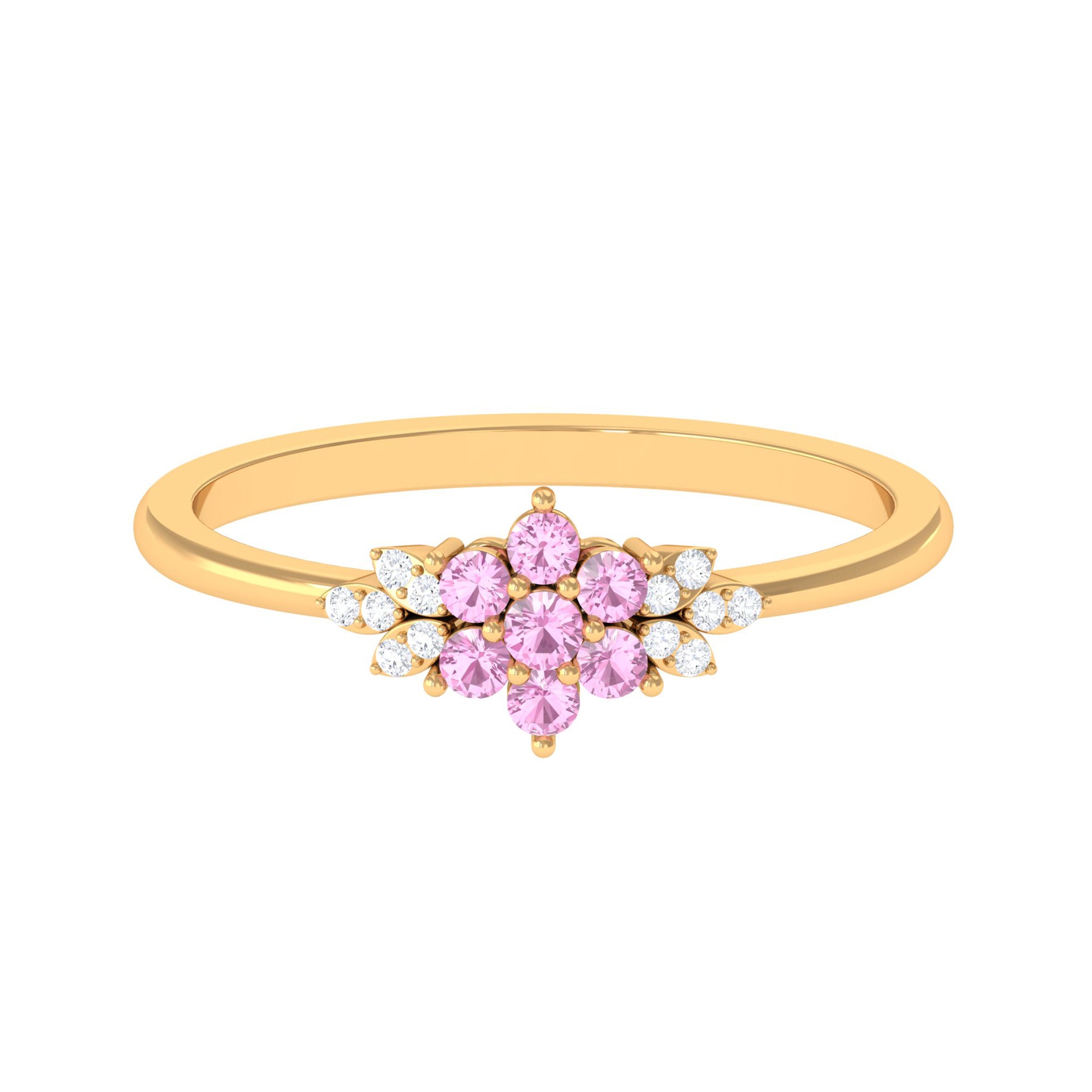 Real Pink Tourmaline Flower Cluster Ring with Diamond AAA - Rosec Jewels