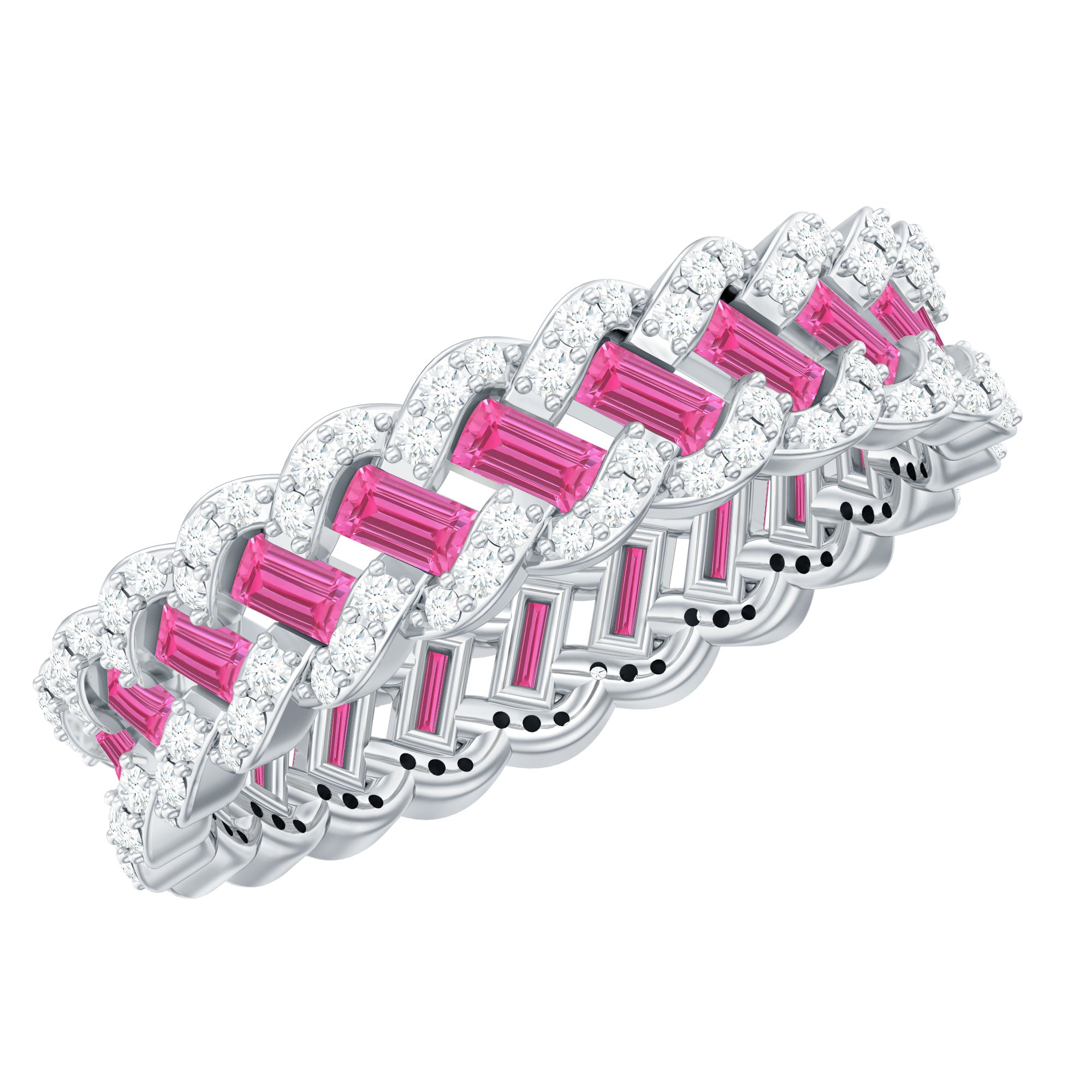 Baguette Lab Grown Pink Sapphire Eternity Band with Diamond