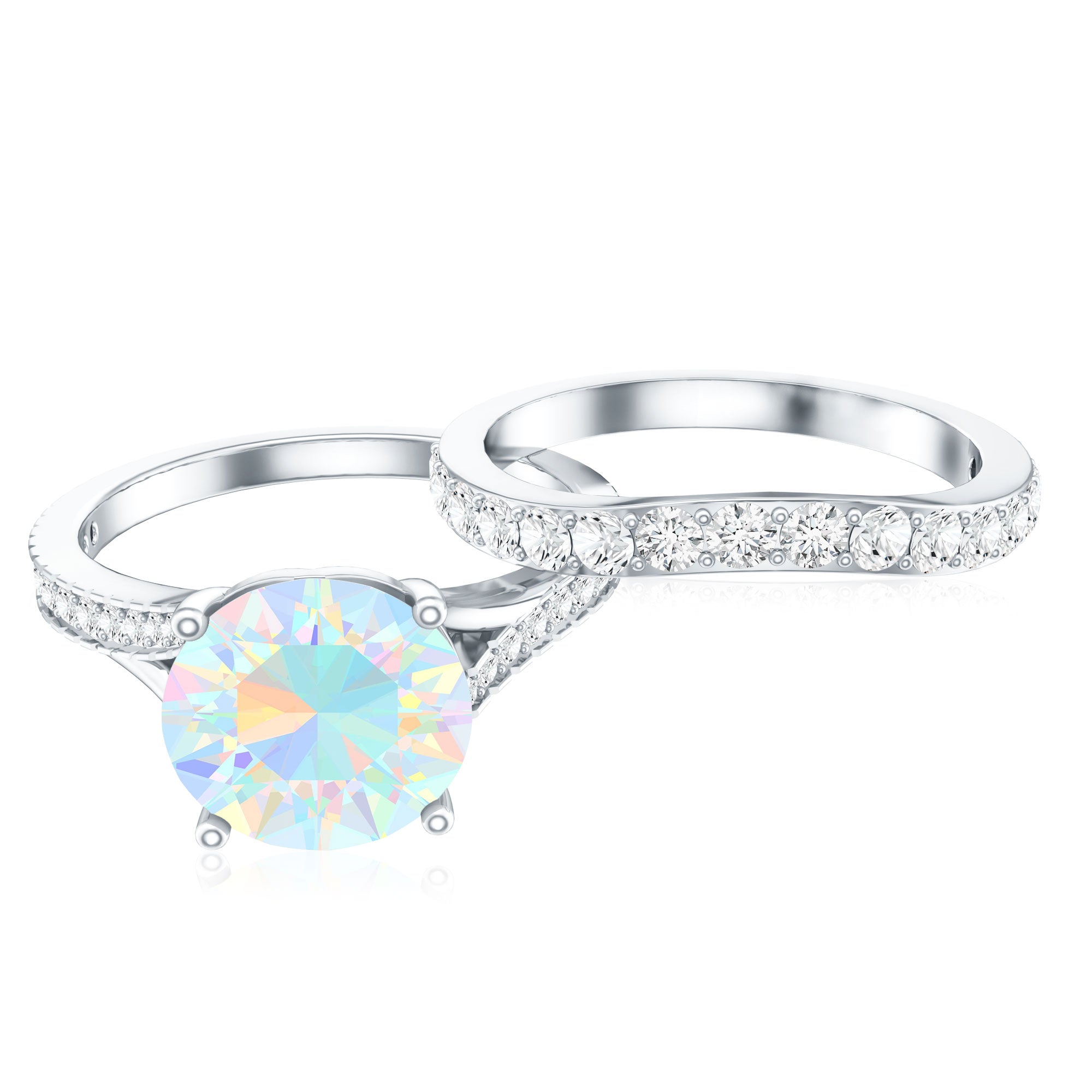 Natural Ethiopian Opal Split Shank Engagement Ring with Wedding Band AAA - Rosec Jewels