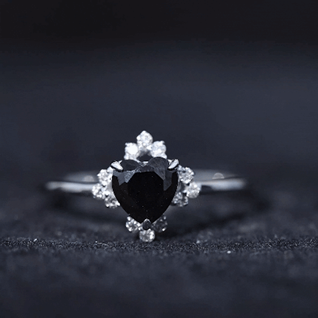 1 CT Heart Shape Black Onyx Solitaire Promise Ring with Diamond Accent AAA - Rosec Jewels
