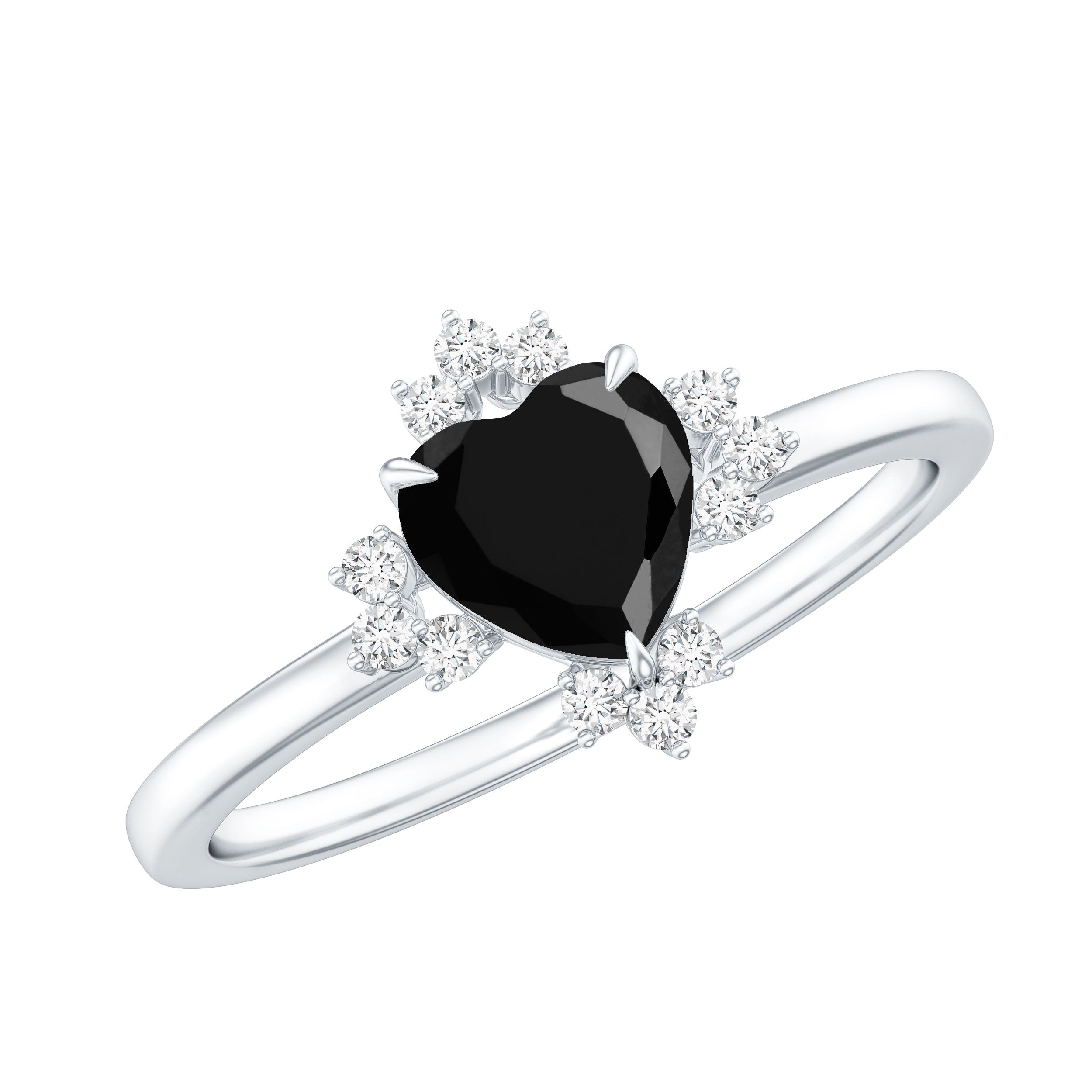 1 CT Heart Shape Black Onyx Solitaire Promise Ring with Diamond Accent AAA - Rosec Jewels