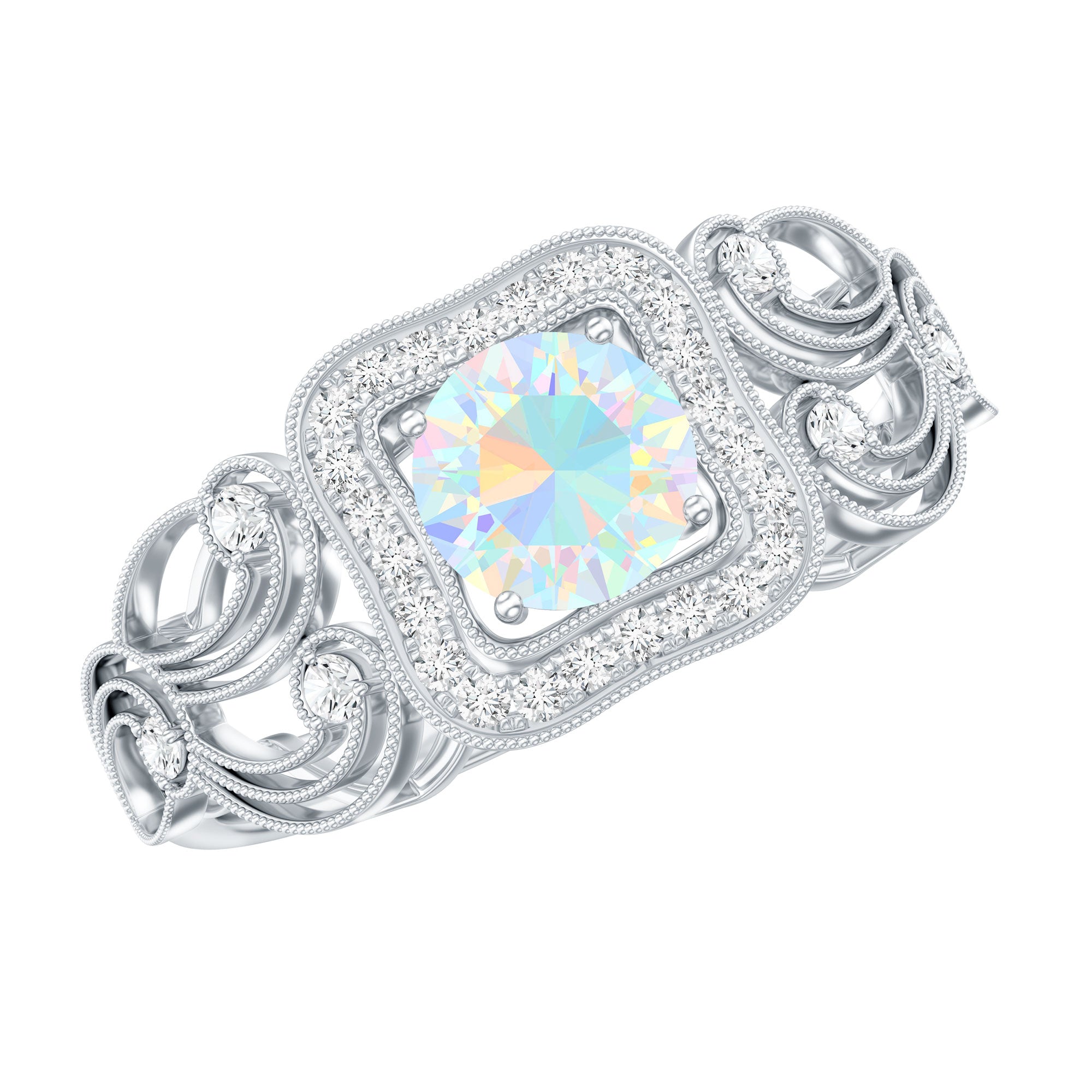 Certified Real Ethiopian Opal Retro Engagement Ring with Diamond AAA - Rosec Jewels