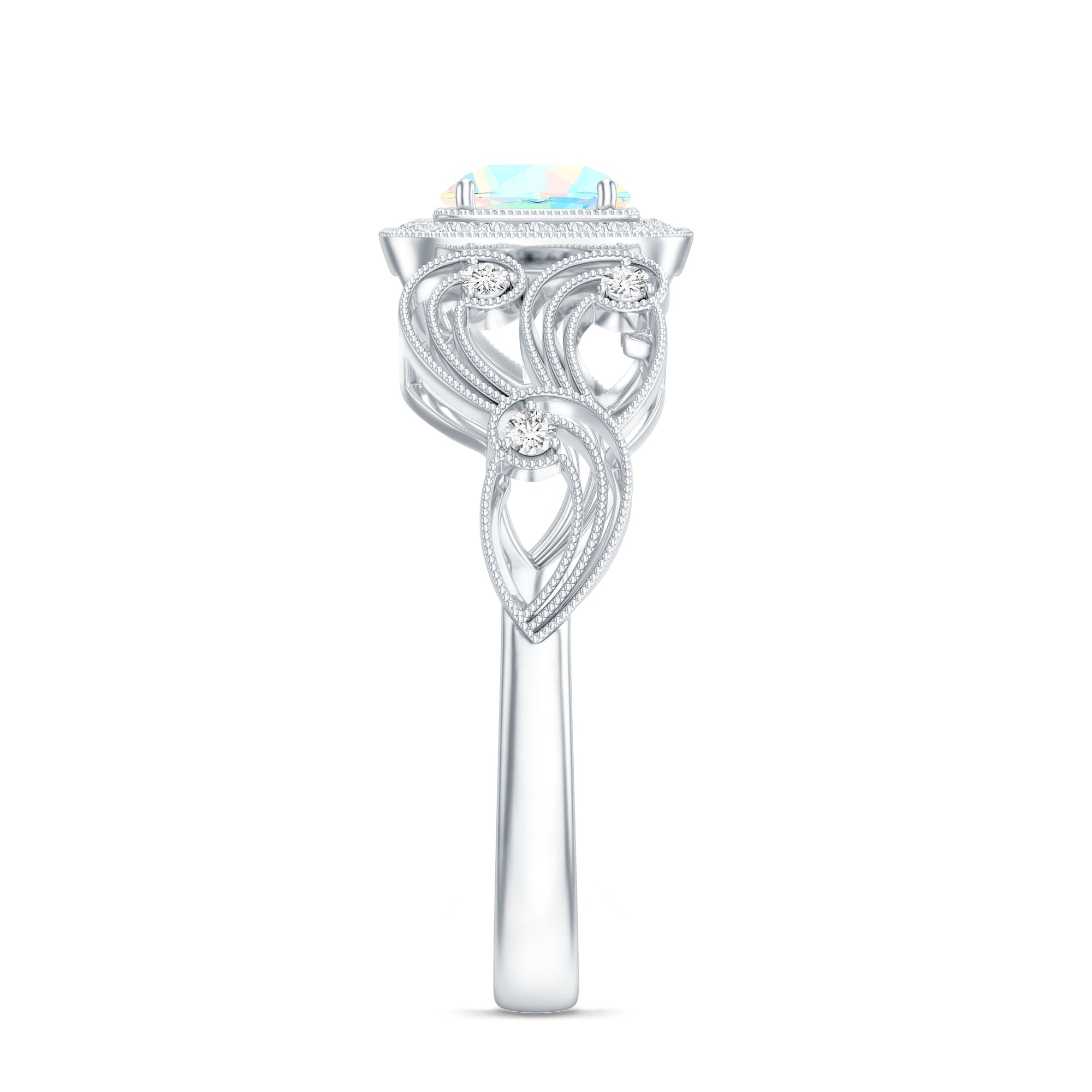Certified Real Ethiopian Opal Retro Engagement Ring with Diamond AAA - Rosec Jewels