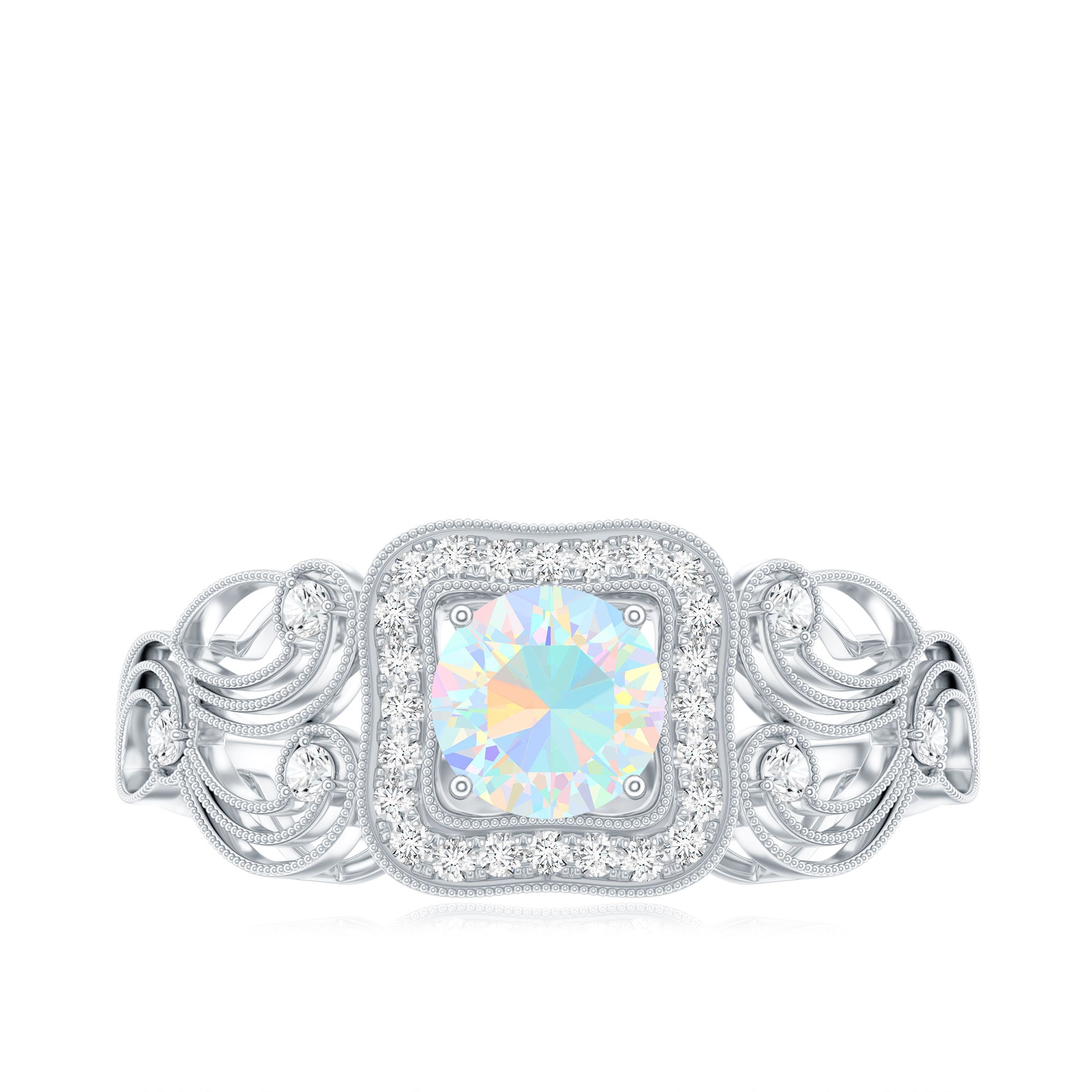 Certified Real Ethiopian Opal Retro Engagement Ring with Diamond AAA - Rosec Jewels