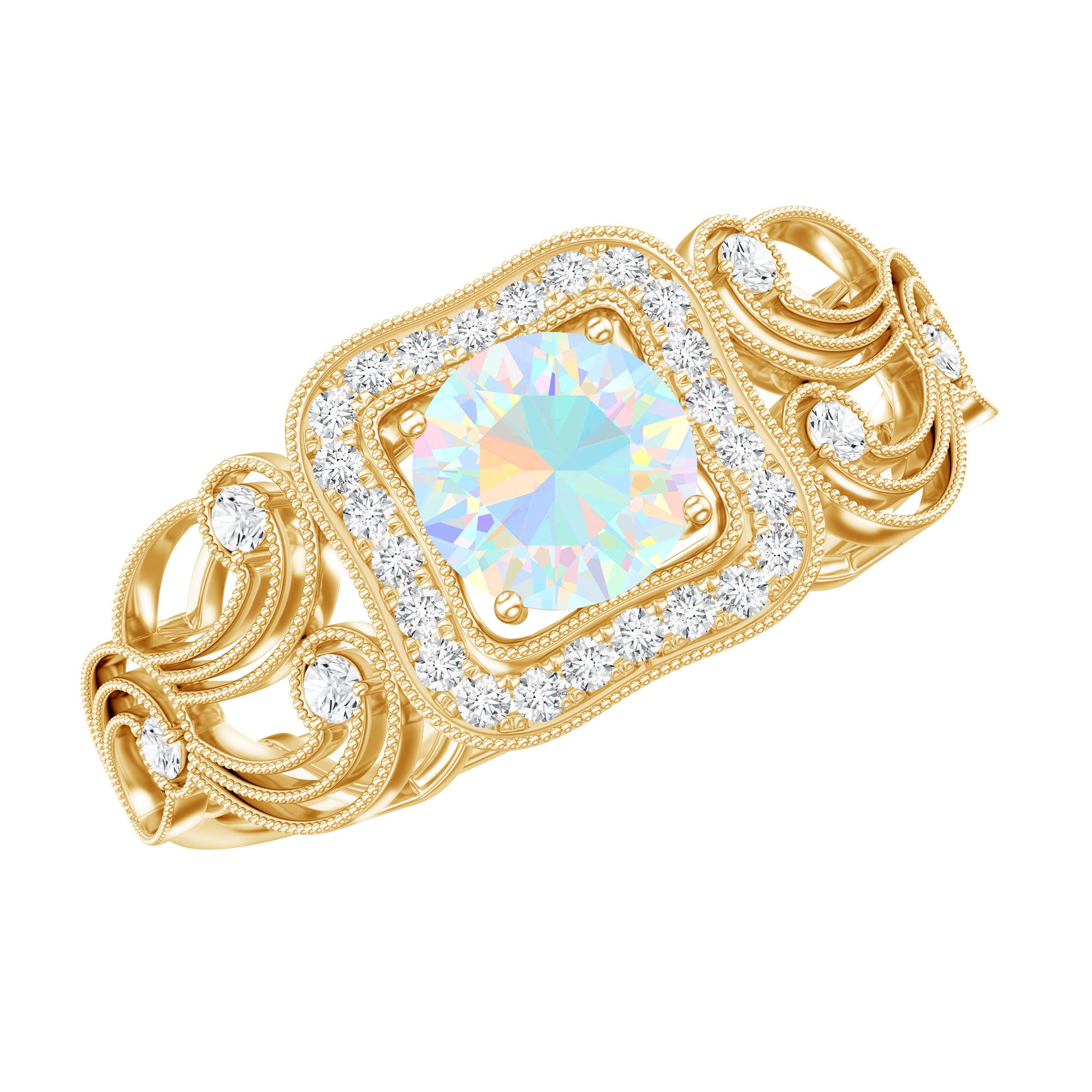 Certified Real Ethiopian Opal Retro Engagement Ring with Diamond AAA - Rosec Jewels