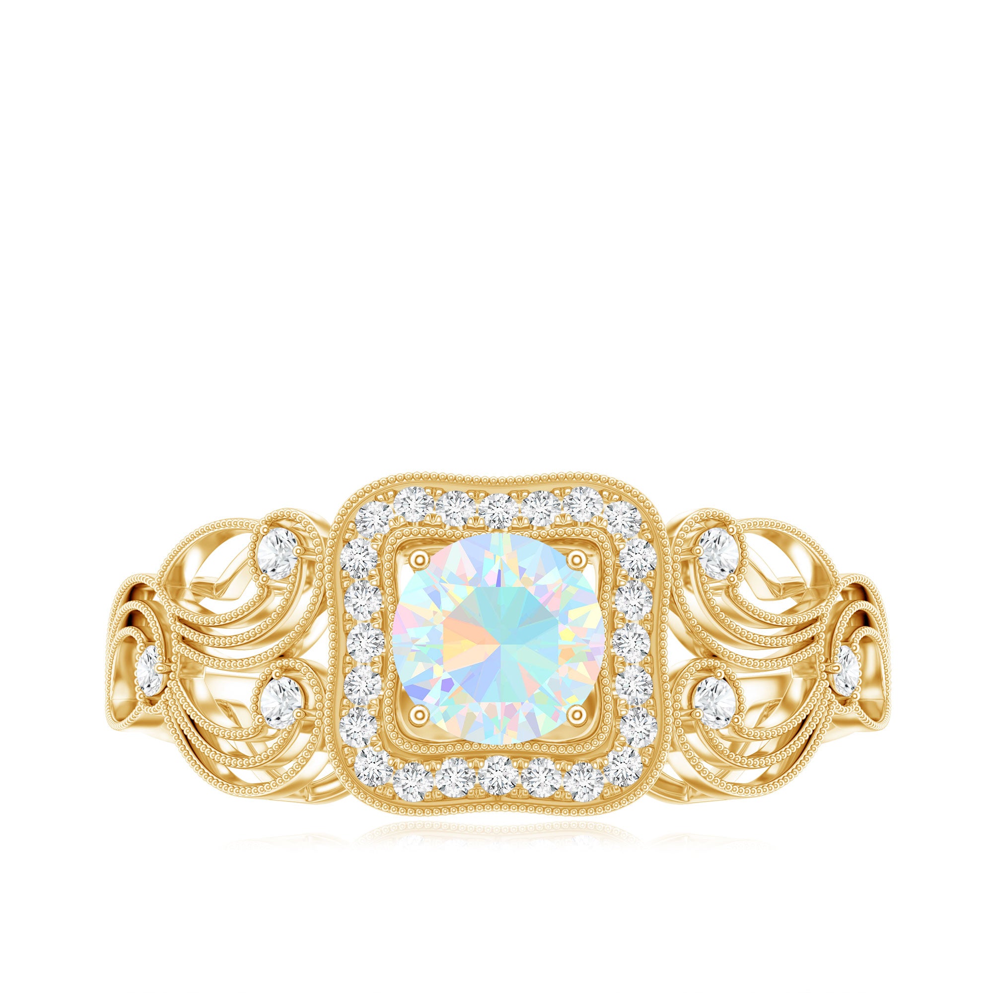 Certified Real Ethiopian Opal Retro Engagement Ring with Diamond AAA - Rosec Jewels