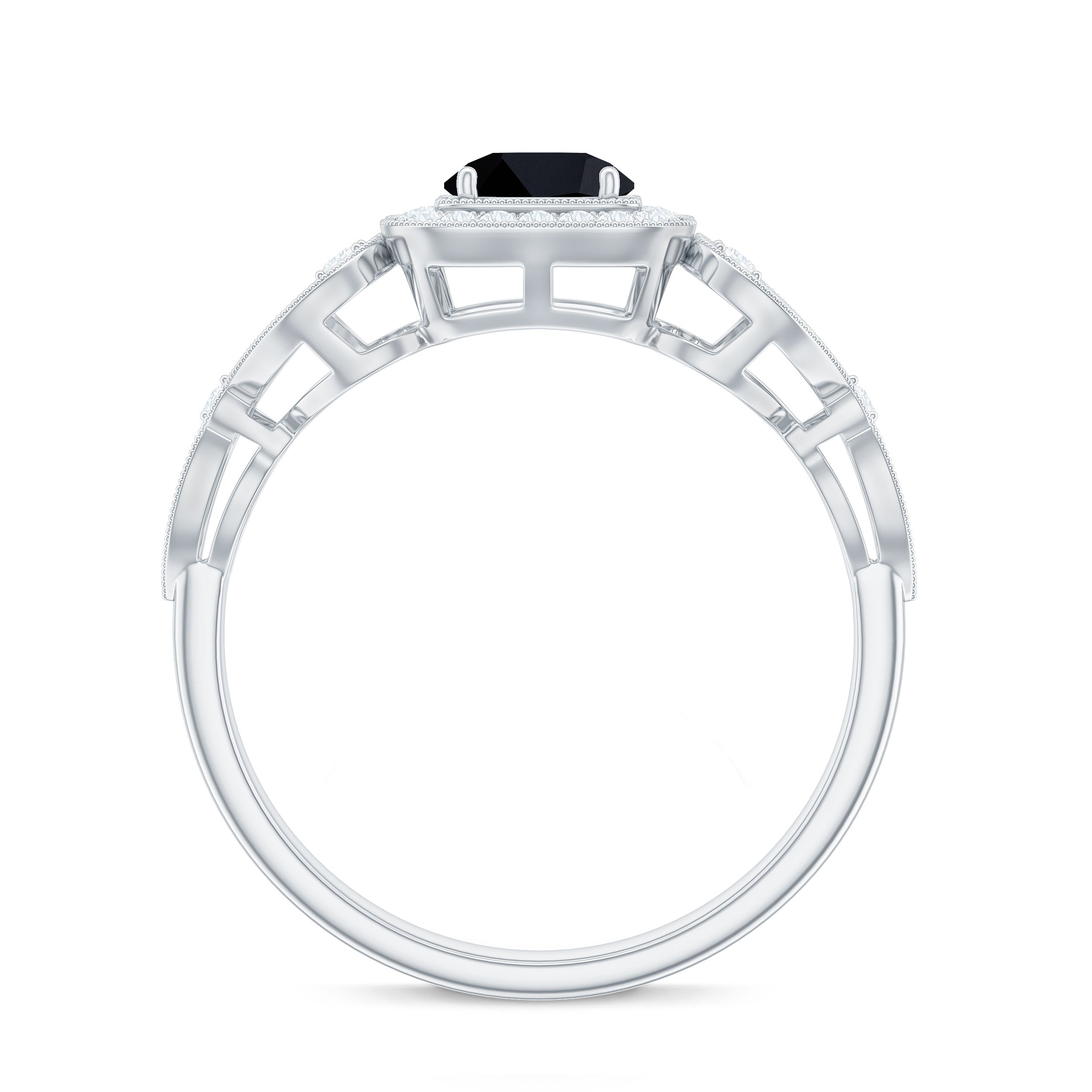 Natural Black Spinel Retro Engagement Ring with Diamond AAA - Rosec Jewels