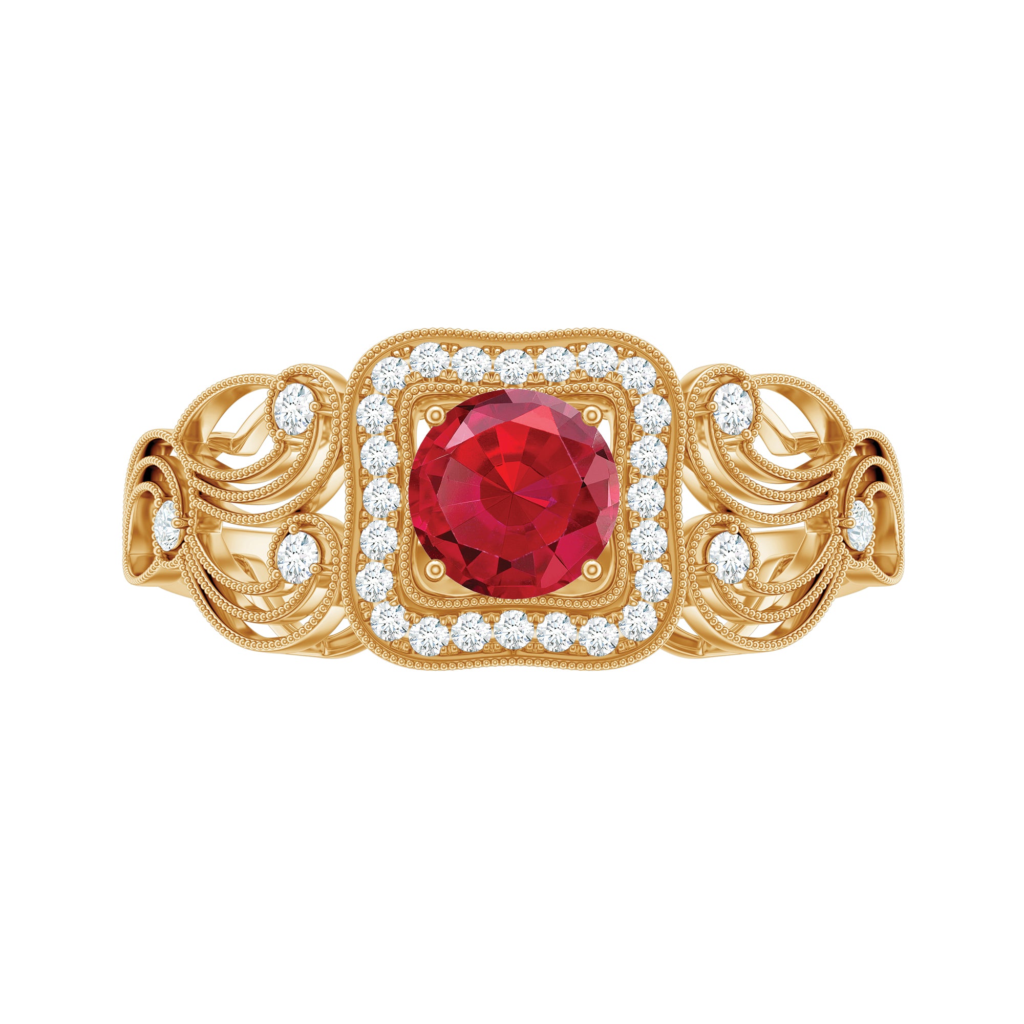 Rosec Jewels-Certified Lab Created Ruby Antique Engagement Ring with Diamond