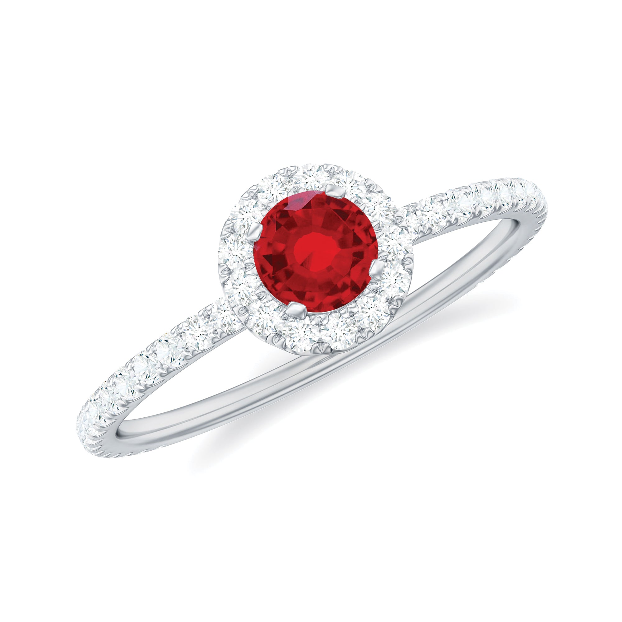 Certified Lab Grown Ruby and Diamond Halo Engagement Ring