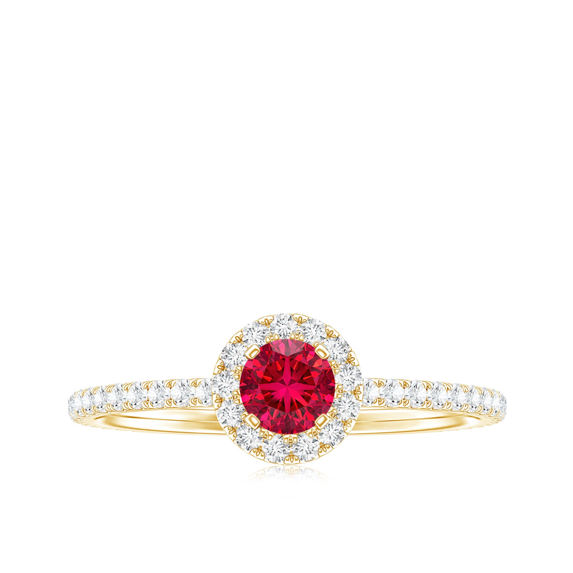 Certified Lab Grown Ruby and Diamond Halo Engagement Ring AAAA - Rosec Jewels