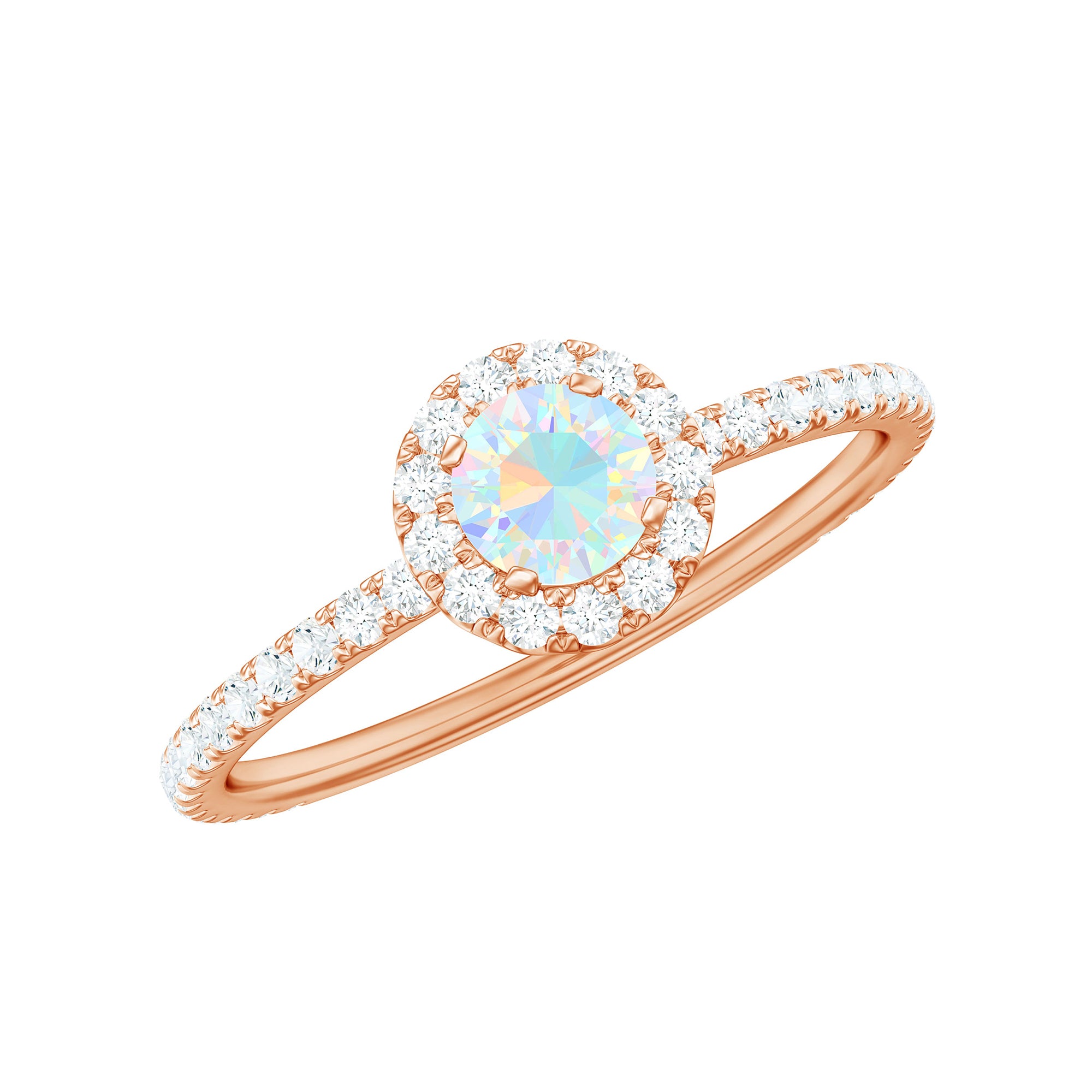Natural Opalescent Promise Engagement Ring with Diamond Halo AAA - Rosec Jewels