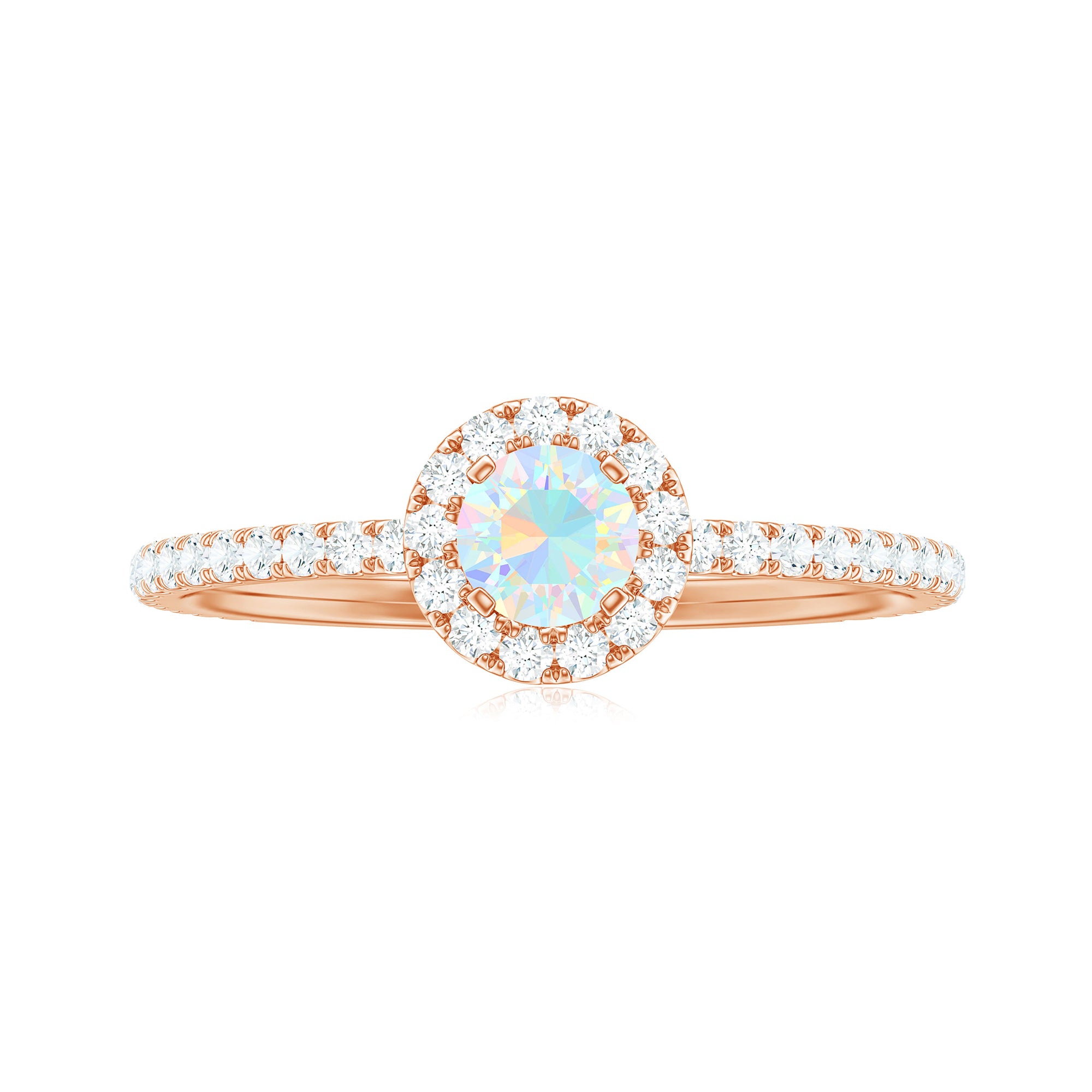 Natural Opalescent Promise Engagement Ring with Diamond Halo AAA - Rosec Jewels