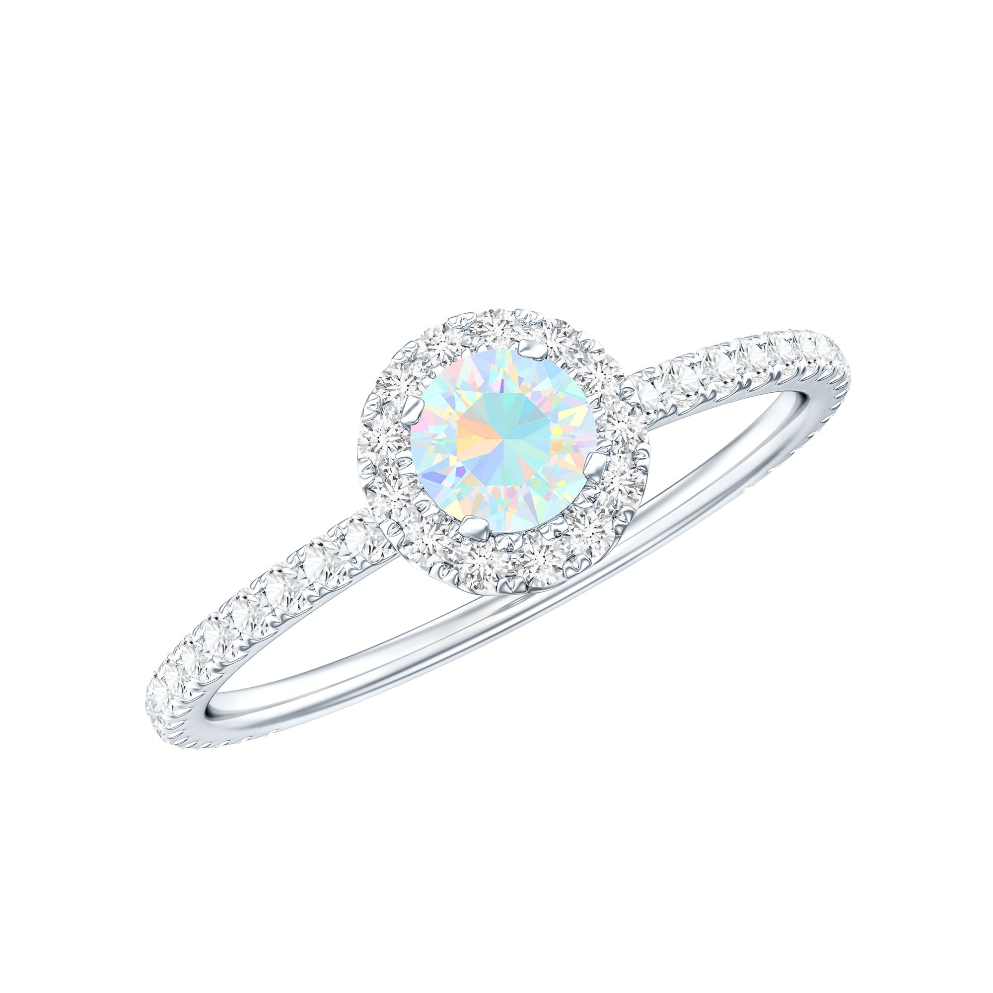 Natural Opalescent Promise Engagement Ring with Diamond Halo AAA - Rosec Jewels