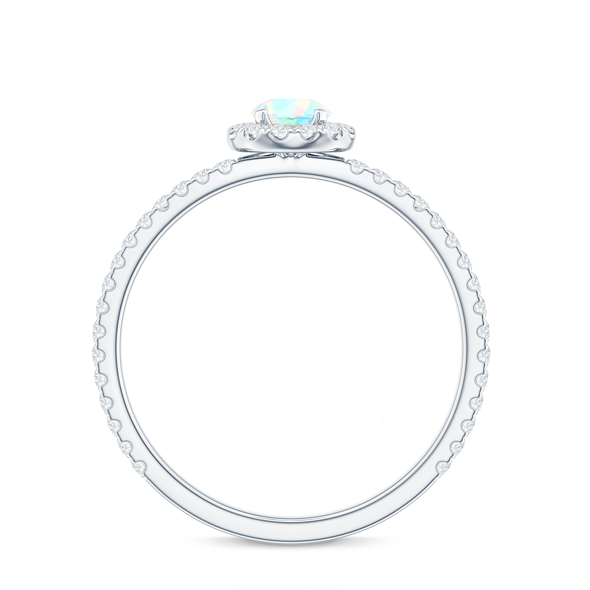 Natural Opalescent Promise Engagement Ring with Diamond Halo AAA - Rosec Jewels
