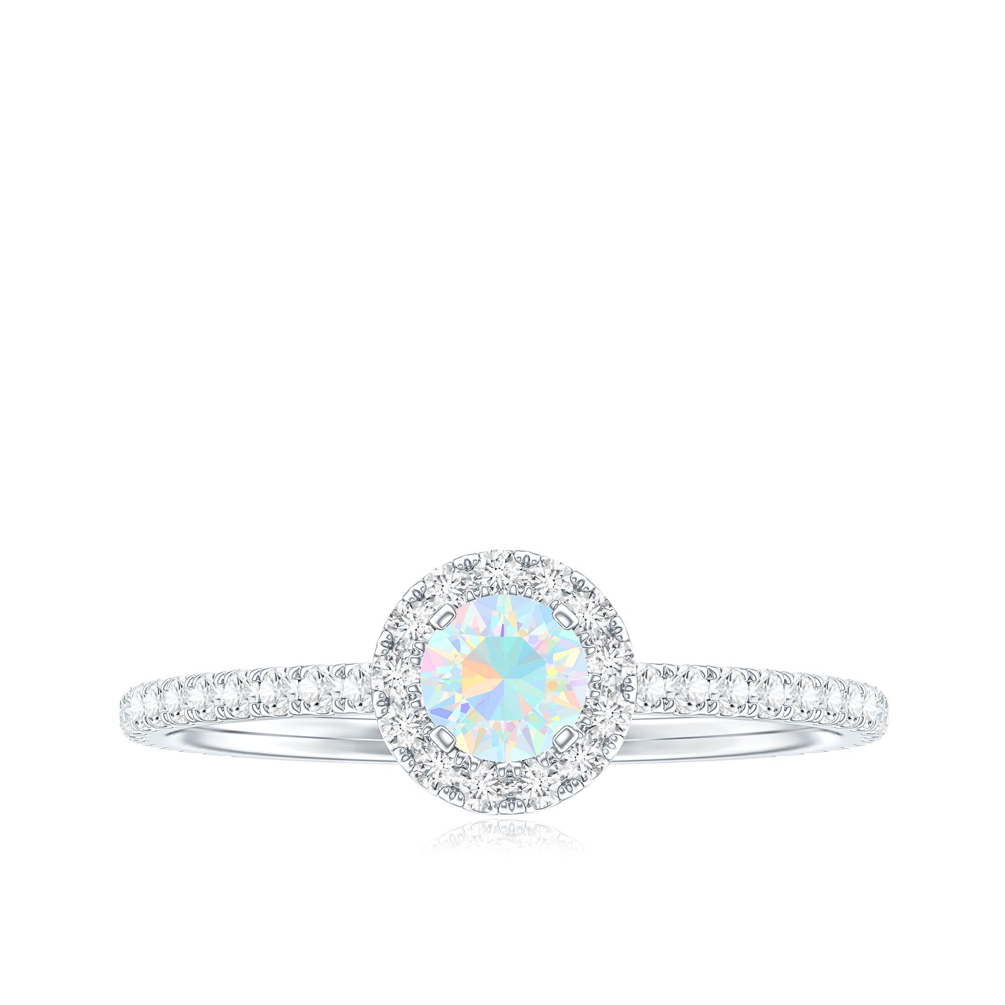 Natural Opalescent Promise Engagement Ring with Diamond Halo AAA - Rosec Jewels