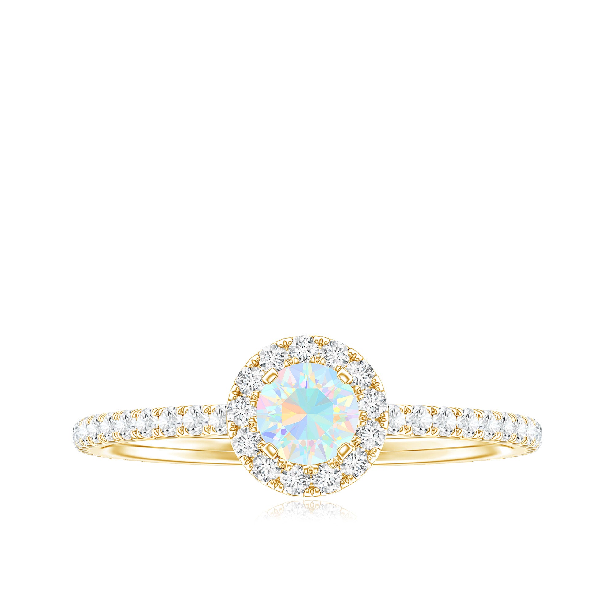 Natural Opalescent Promise Engagement Ring with Diamond Halo AAA - Rosec Jewels