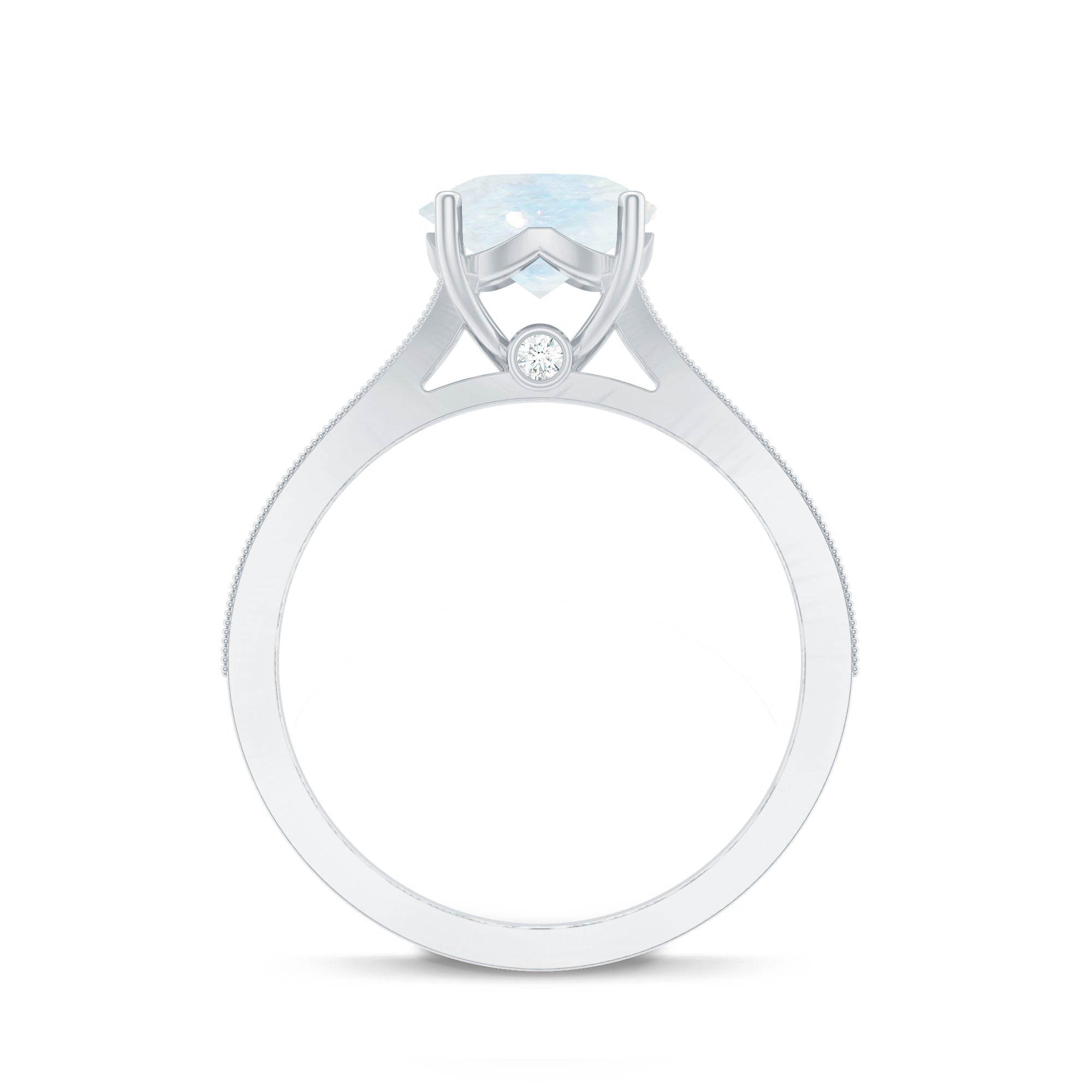 Rosec Jewels-Designer Moonstone Engagement Ring with Diamond Side Stones