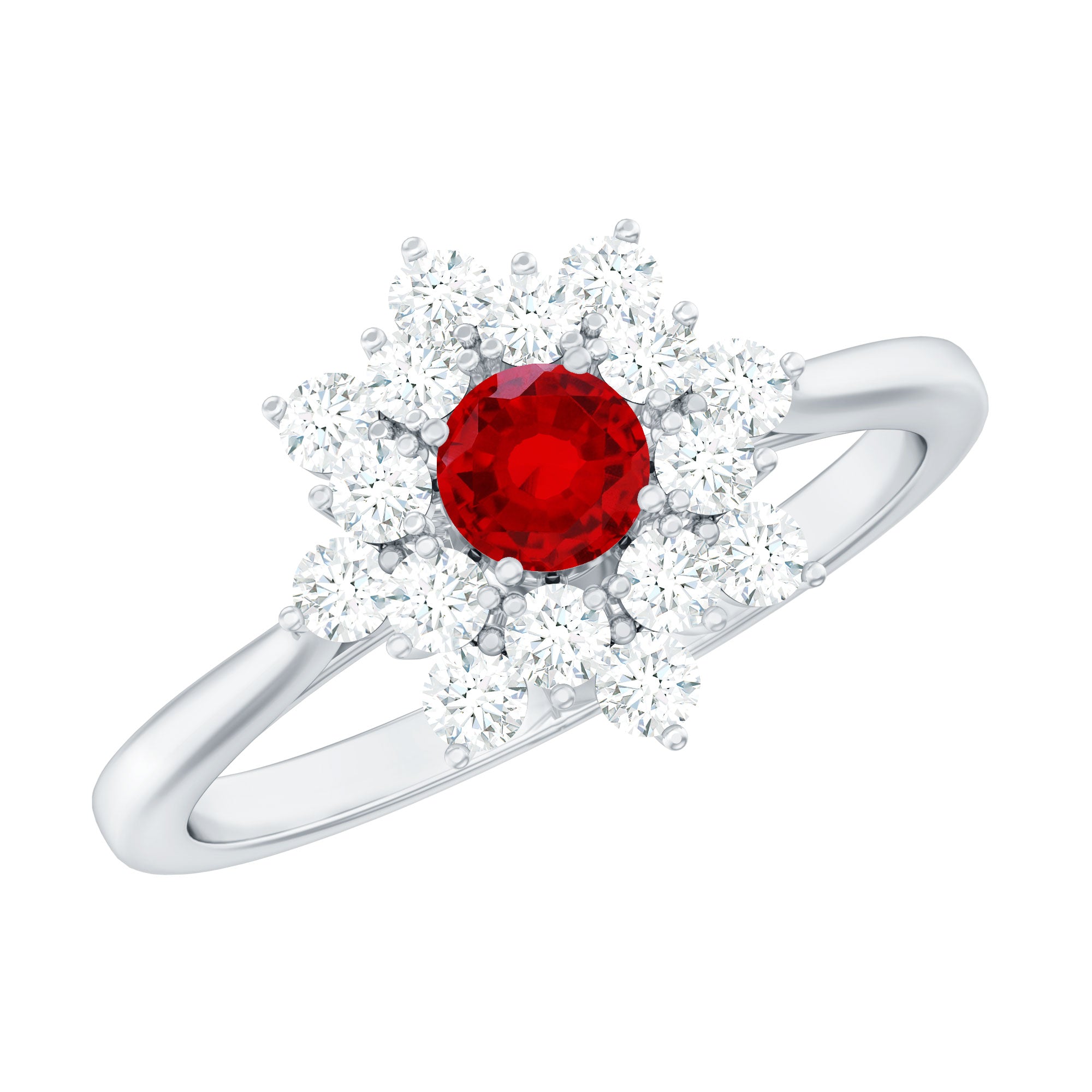 Lab Grown Ruby and Diamond Flower Cluster Engagement Ring