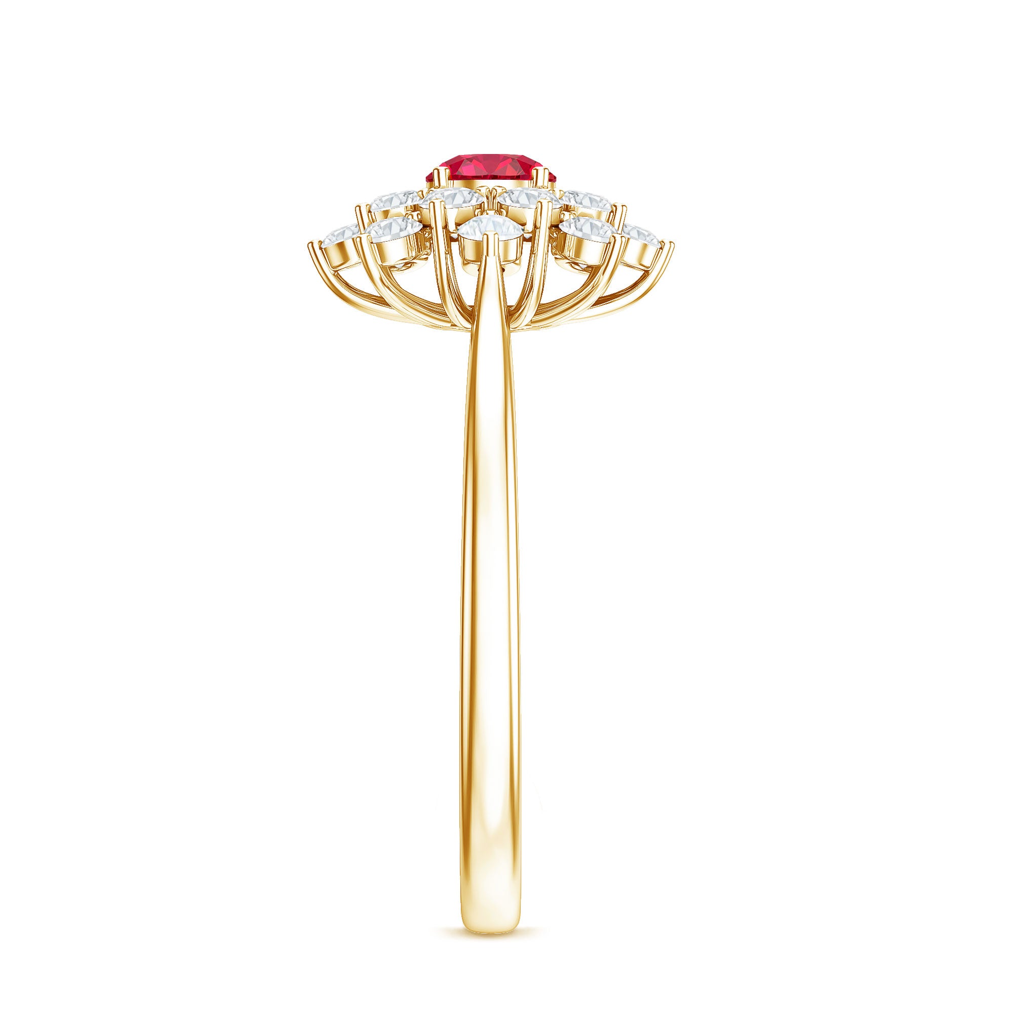 Lab Grown Ruby and Diamond Flower Cluster Engagement Ring AAAA - Rosec Jewels