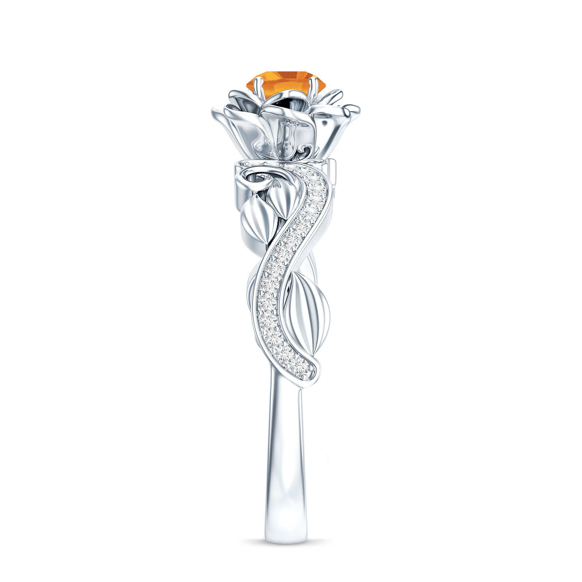 Rosec Jewels-Nature Inspired Citrine Flower Engagement Ring with Diamond