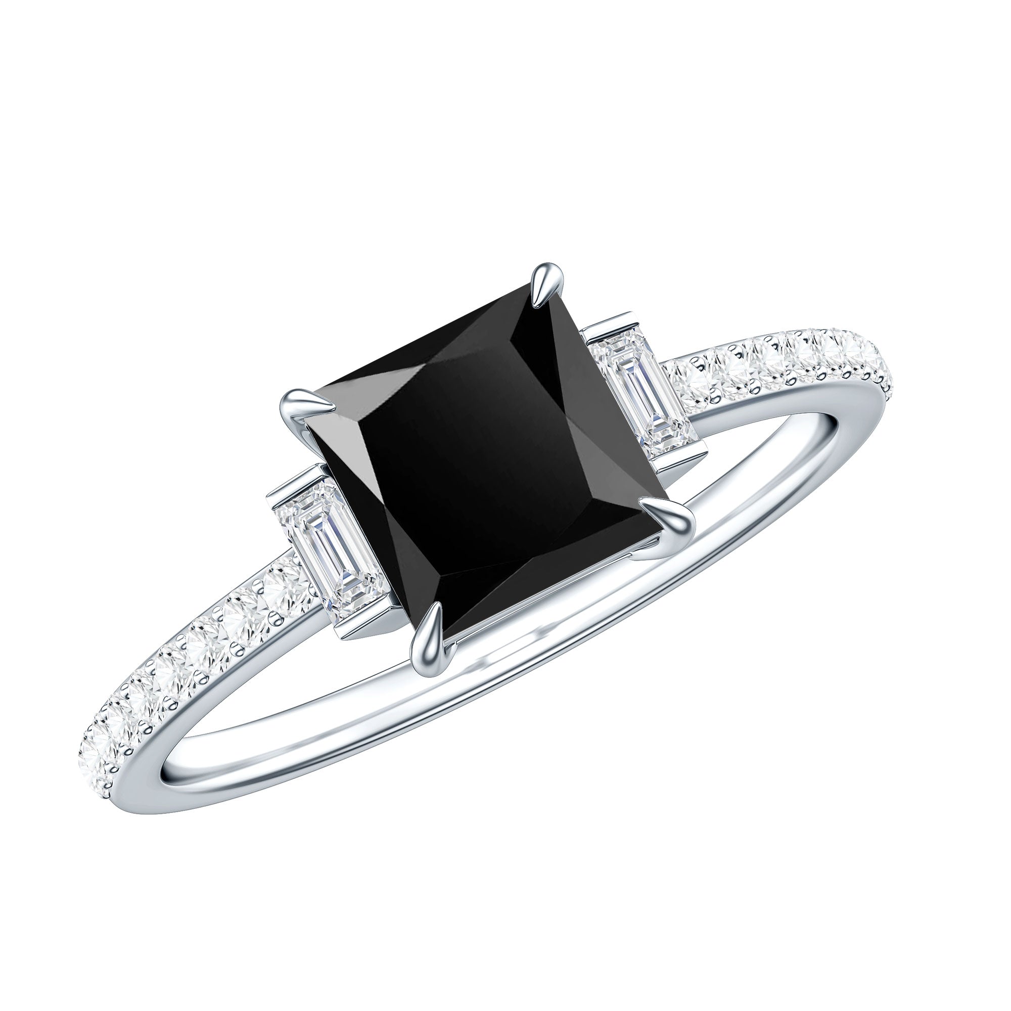 Certified 1 Carat Lab Grown Black and White Diamond Princess Cut Solitaire Engagement Ring AAAA ( Synthetic ) - Rosec Jewels