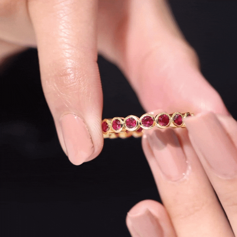 Rosec Jewels-2 CT Bezel Set Round Shape Created Ruby Eternity Ring