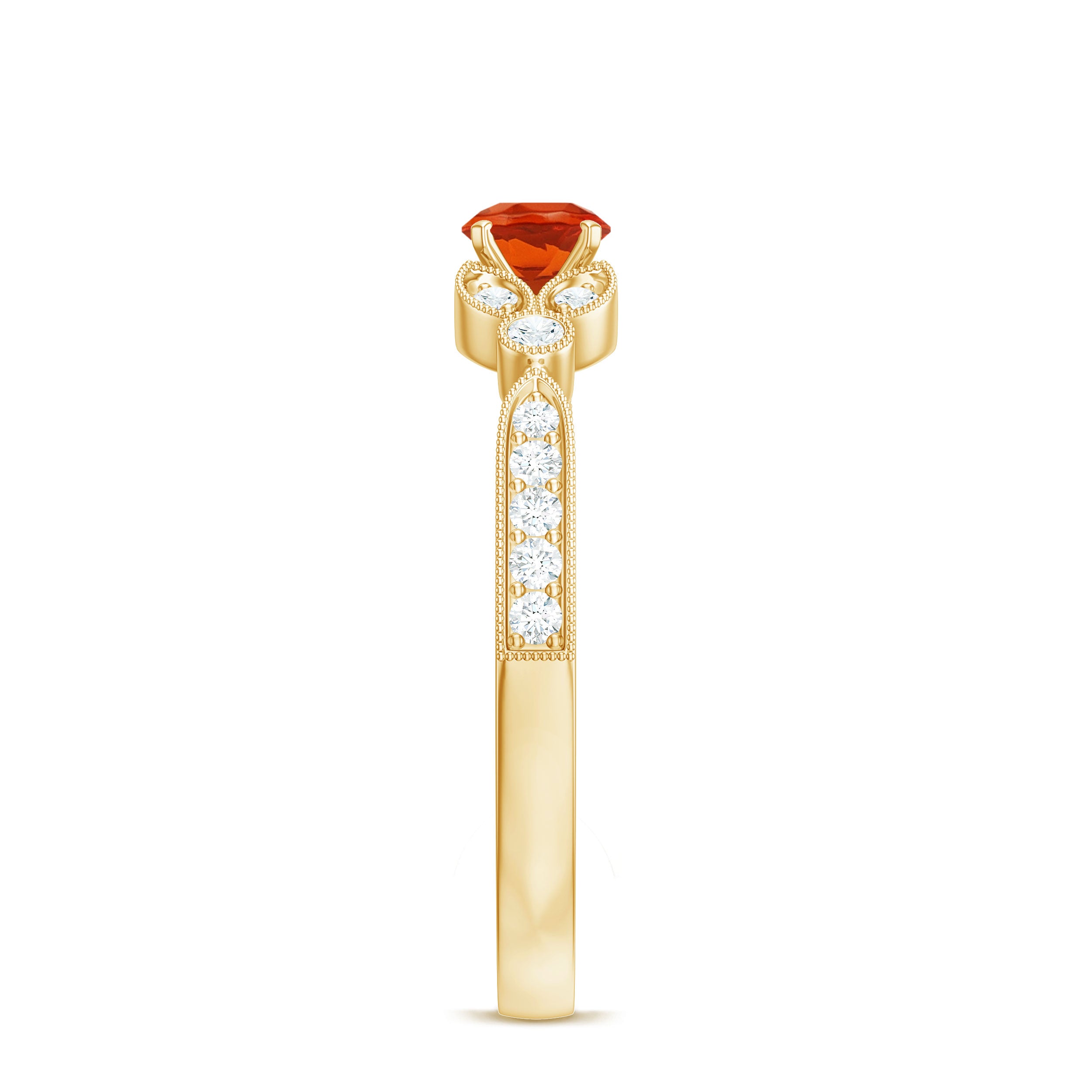 Minimal Fire Opal and Diamond Promise Ring AAA - Rosec Jewels