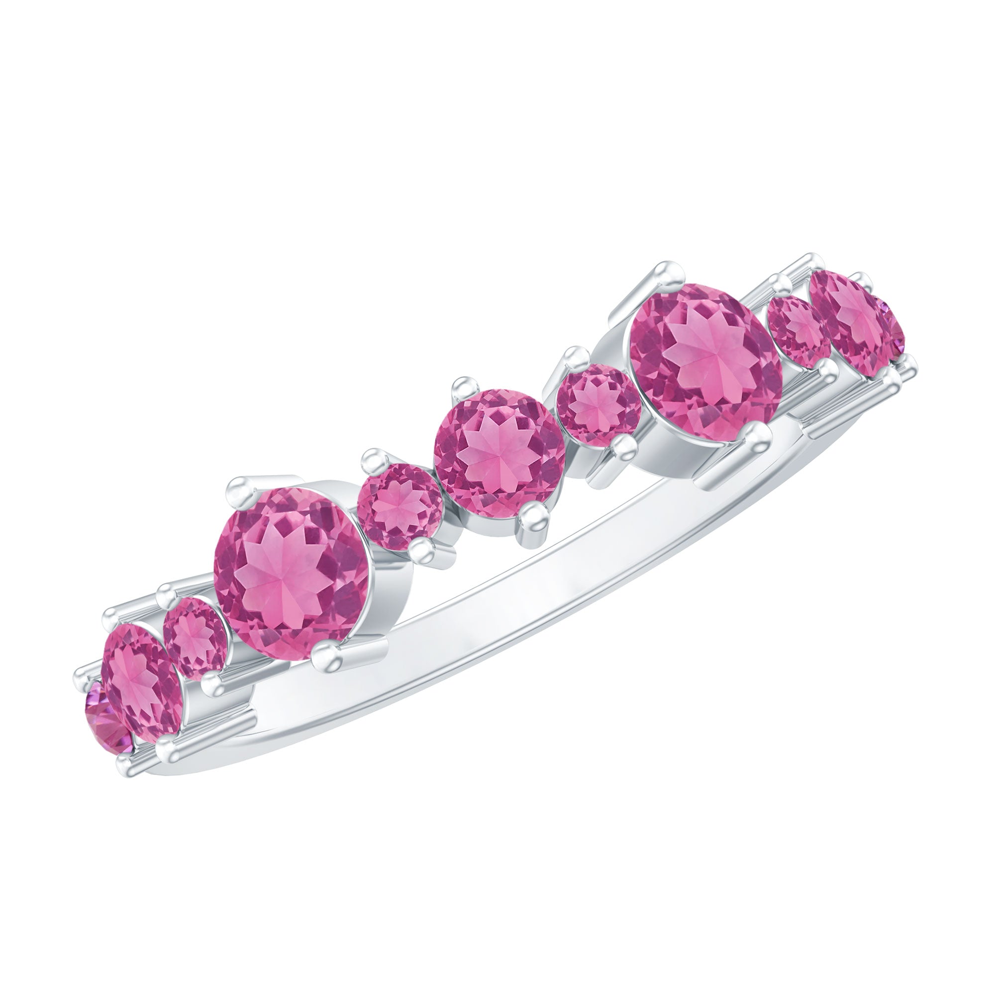 Certified Pink Tourmaline Half Eternity Band Ring