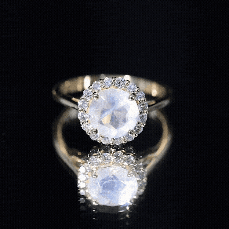 0.8 CT Round Moonstone Halo Engagement Ring with Diamond AAA - Rosec Jewels