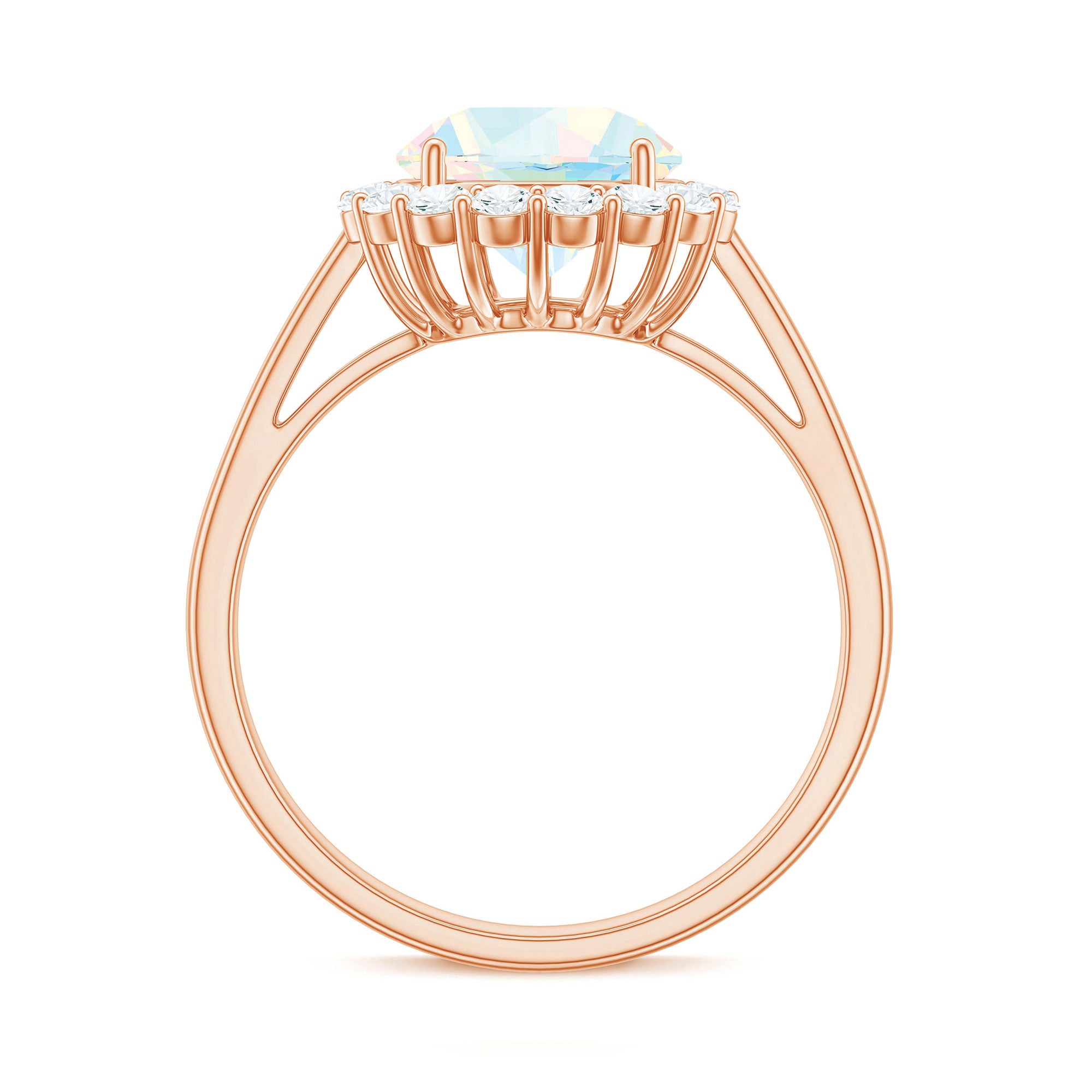 Certified Real 8mm Ethiopian Rainbow Opal Engagement Ring with Diamond Halo AAA - Rosec Jewels