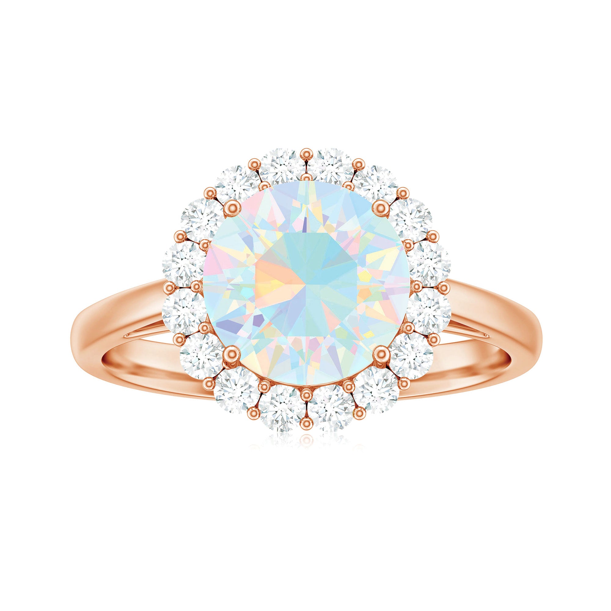 Certified Real 8mm Ethiopian Rainbow Opal Engagement Ring with Diamond Halo AAA - Rosec Jewels