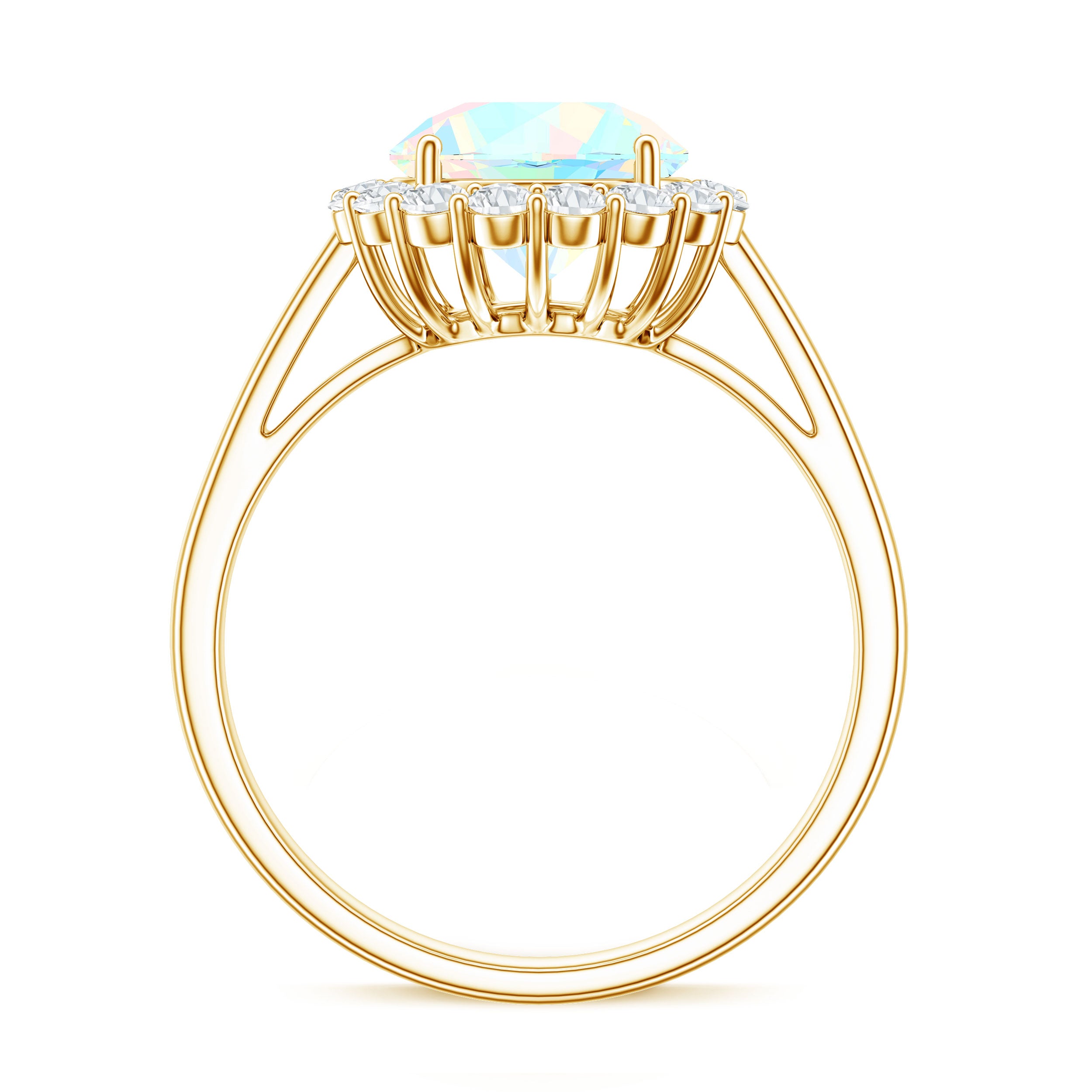 Certified Real 8mm Ethiopian Rainbow Opal Engagement Ring with Diamond Halo AAA - Rosec Jewels